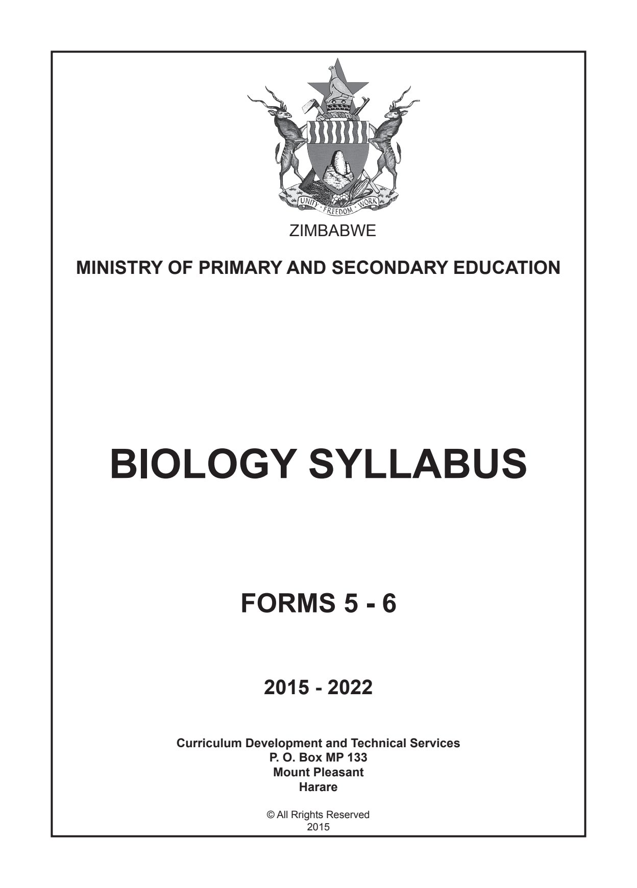 First page of Biology Syllabus Forms 5-6