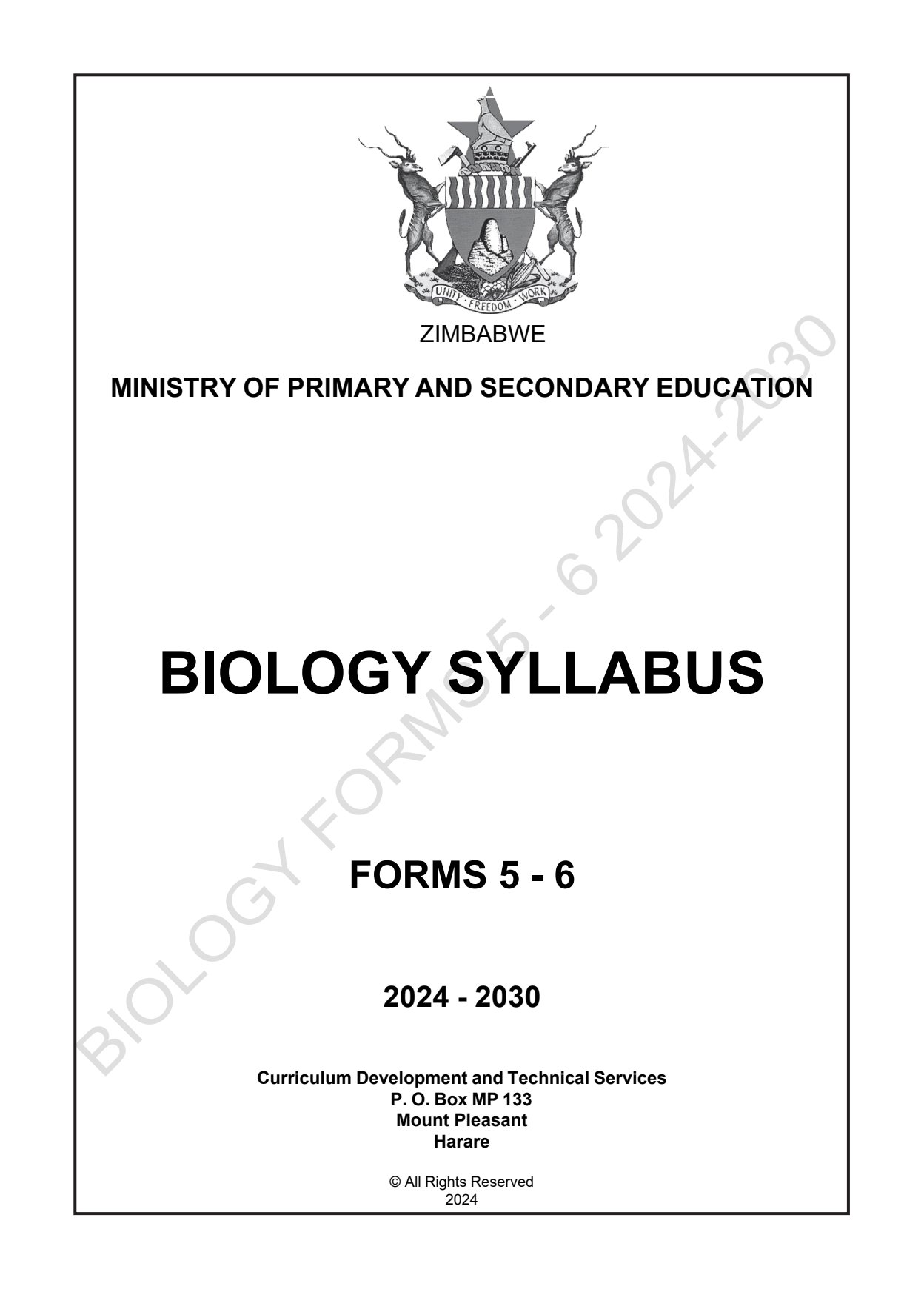 First page of Biology Syllabus Forms 5-6
