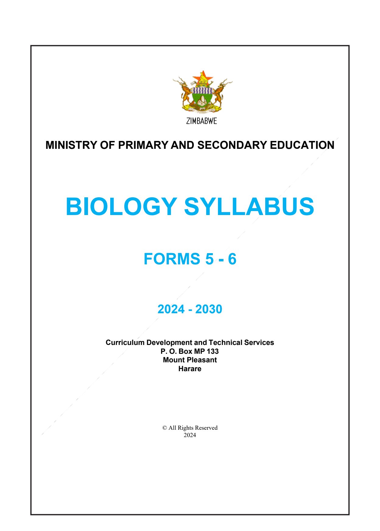 First page of Biology Syllabus Forms 5-6