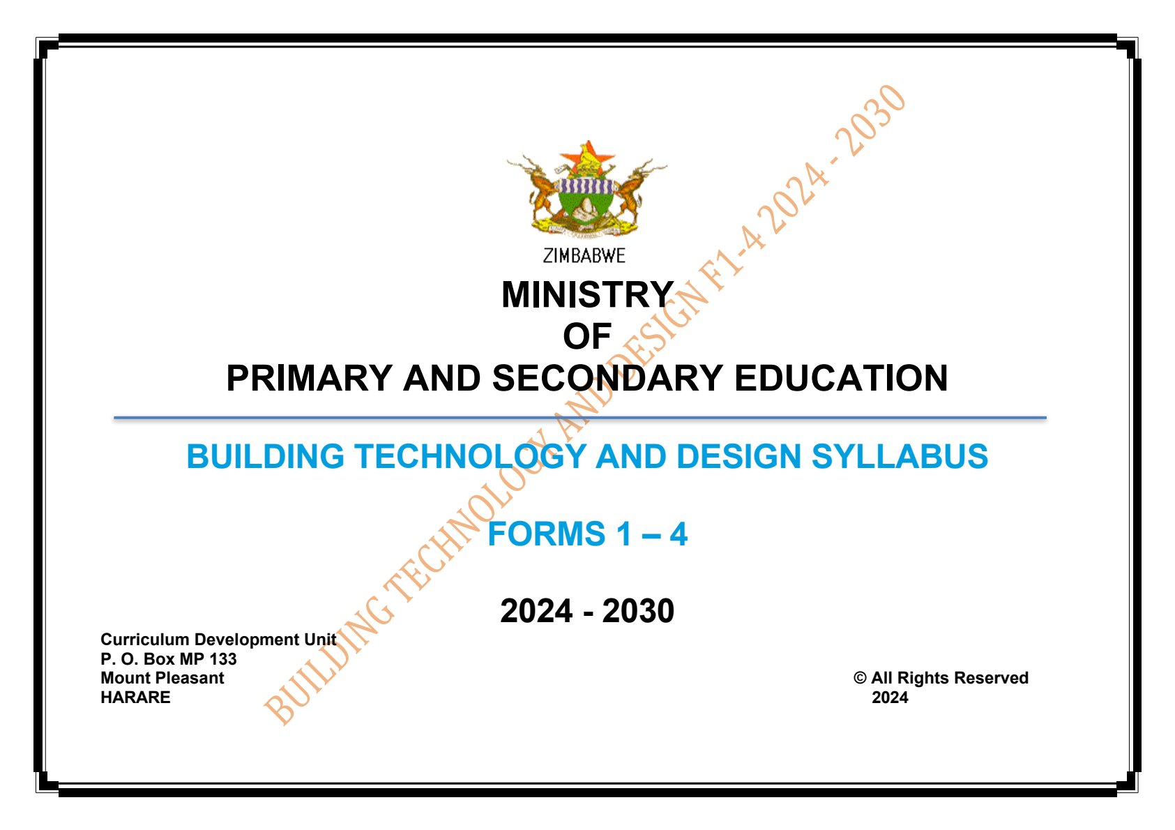 First page of Building Technology and Design Syllabus Forms 1-4