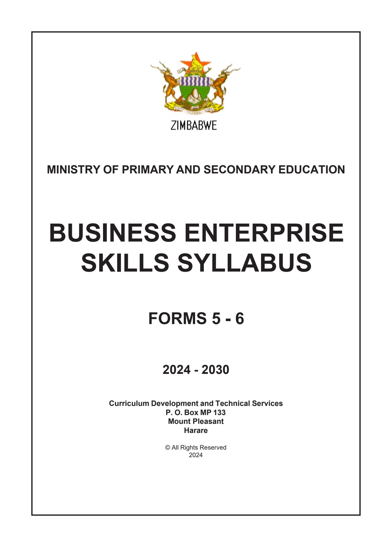 First page of Business Enterprise Skills Syllabus Forms 5-6