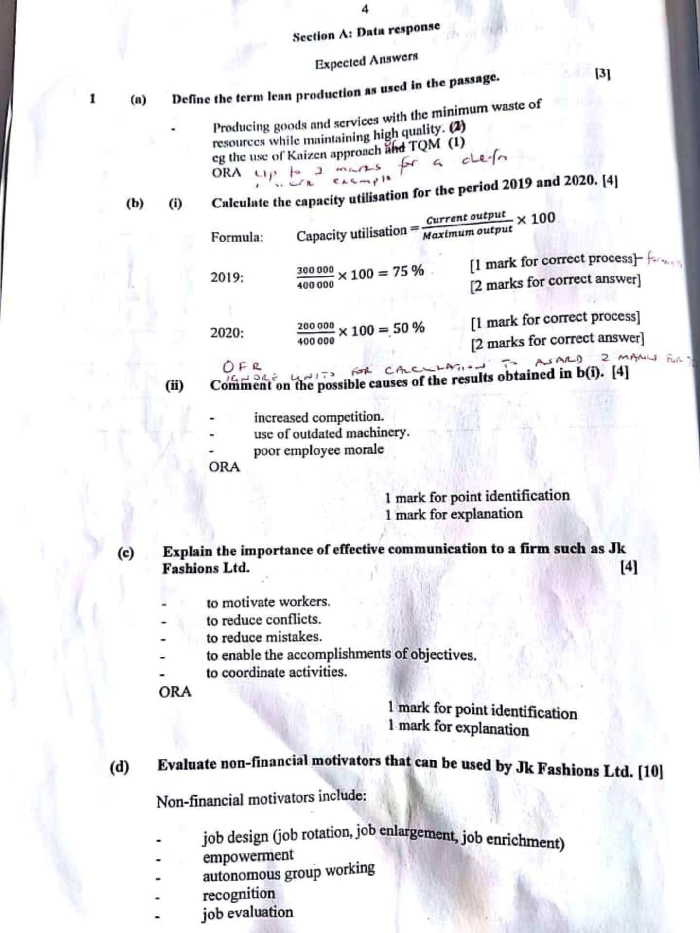 First page of Business Studies Paper 2 2024 Marking Guide