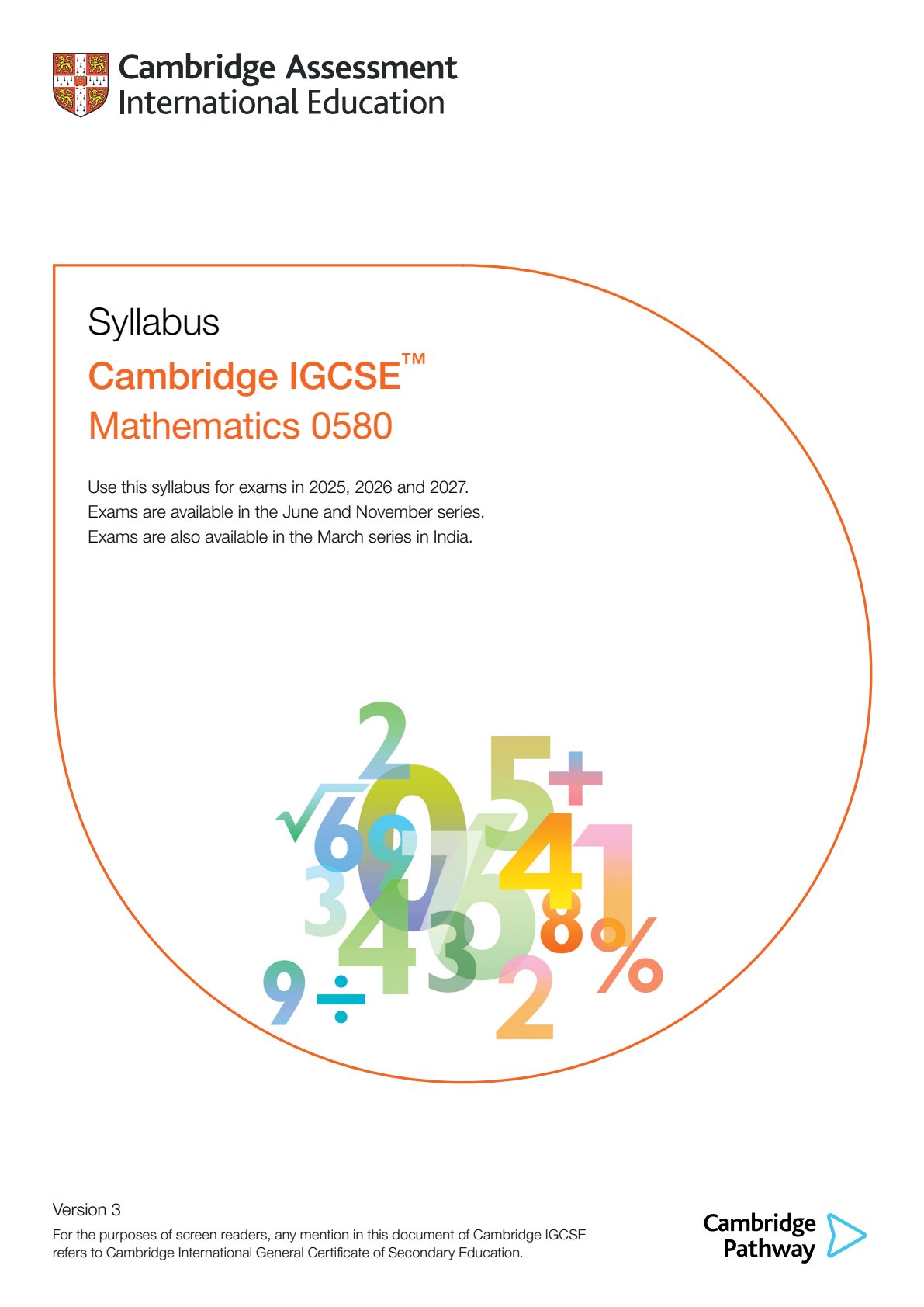 First page of Cambridge Assessment International Education IGCSE Mathematics Syllabus