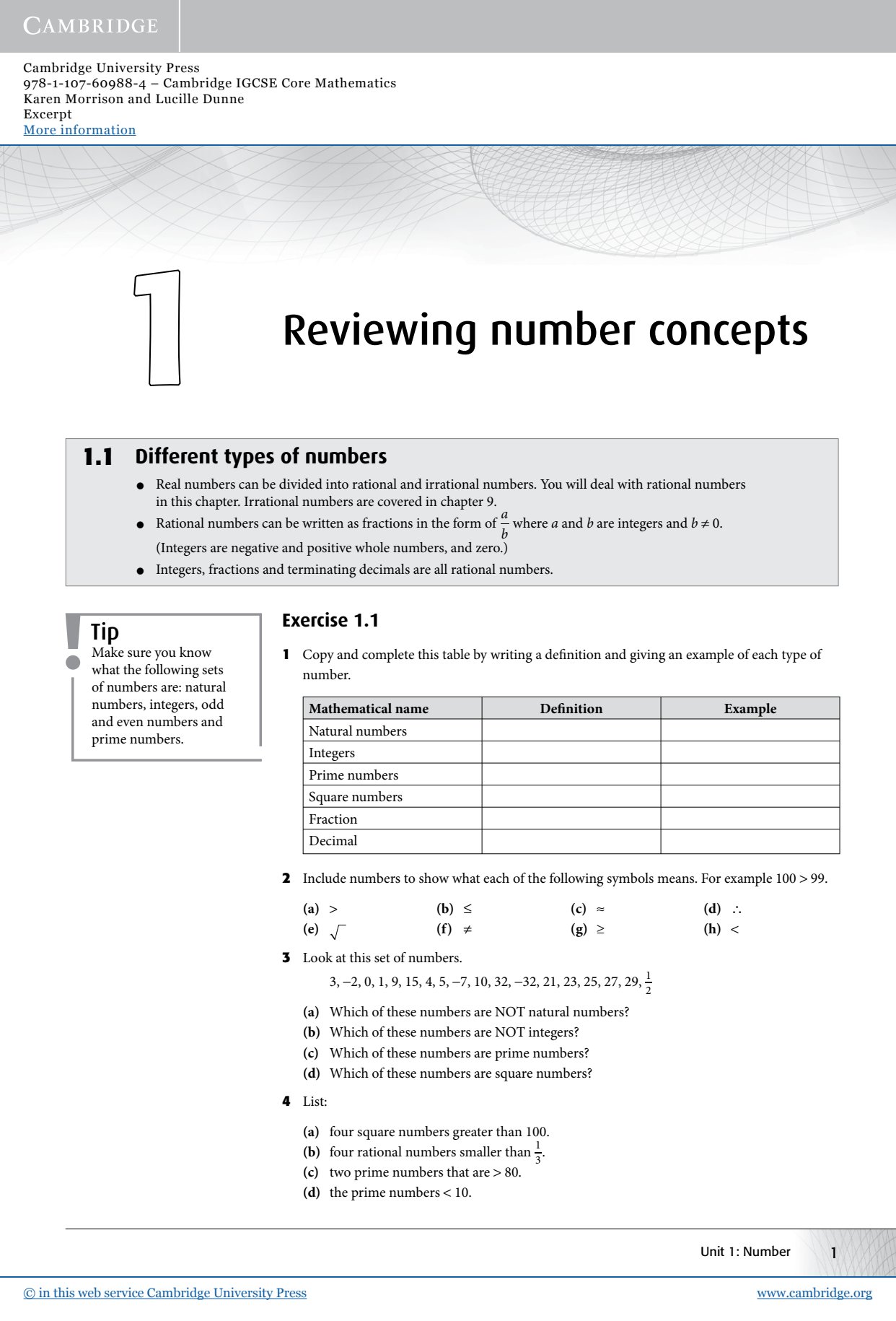 First page of Cambridge IGCSE Core Mathematics Mathematics Secondary