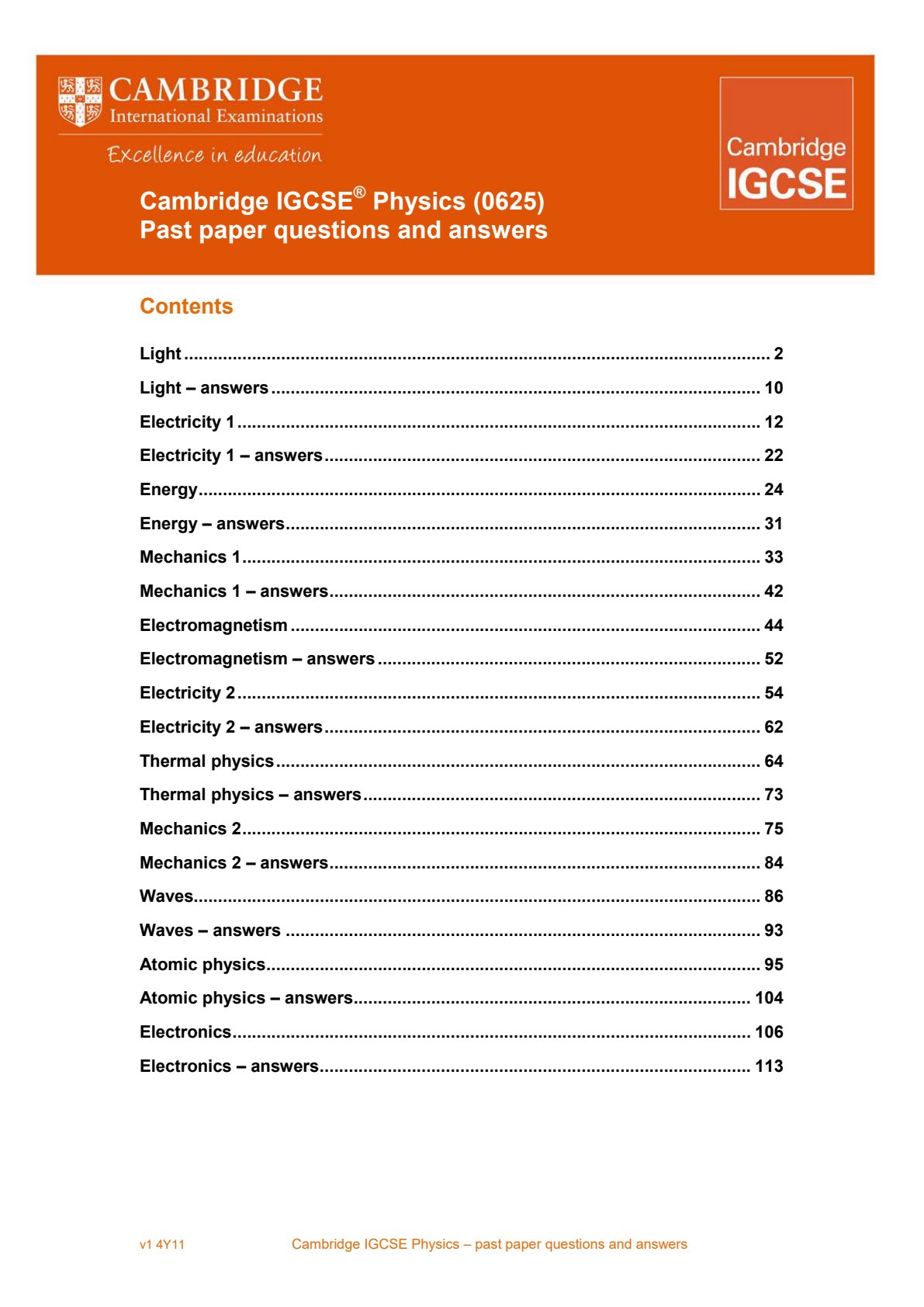 First page of Cambridge IGCSE Physics Green Book Study Guide