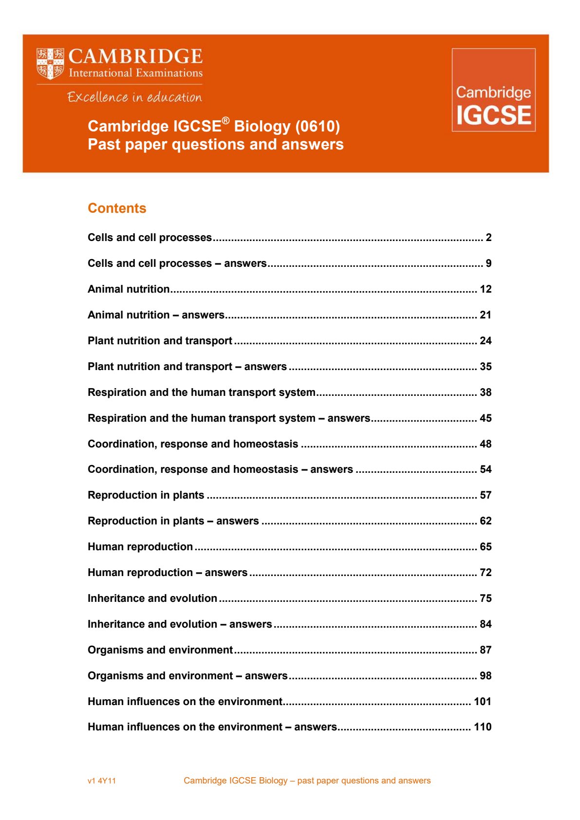 First page of Cambridge International Examinations IGCSE Biology Redspot Study Guide
