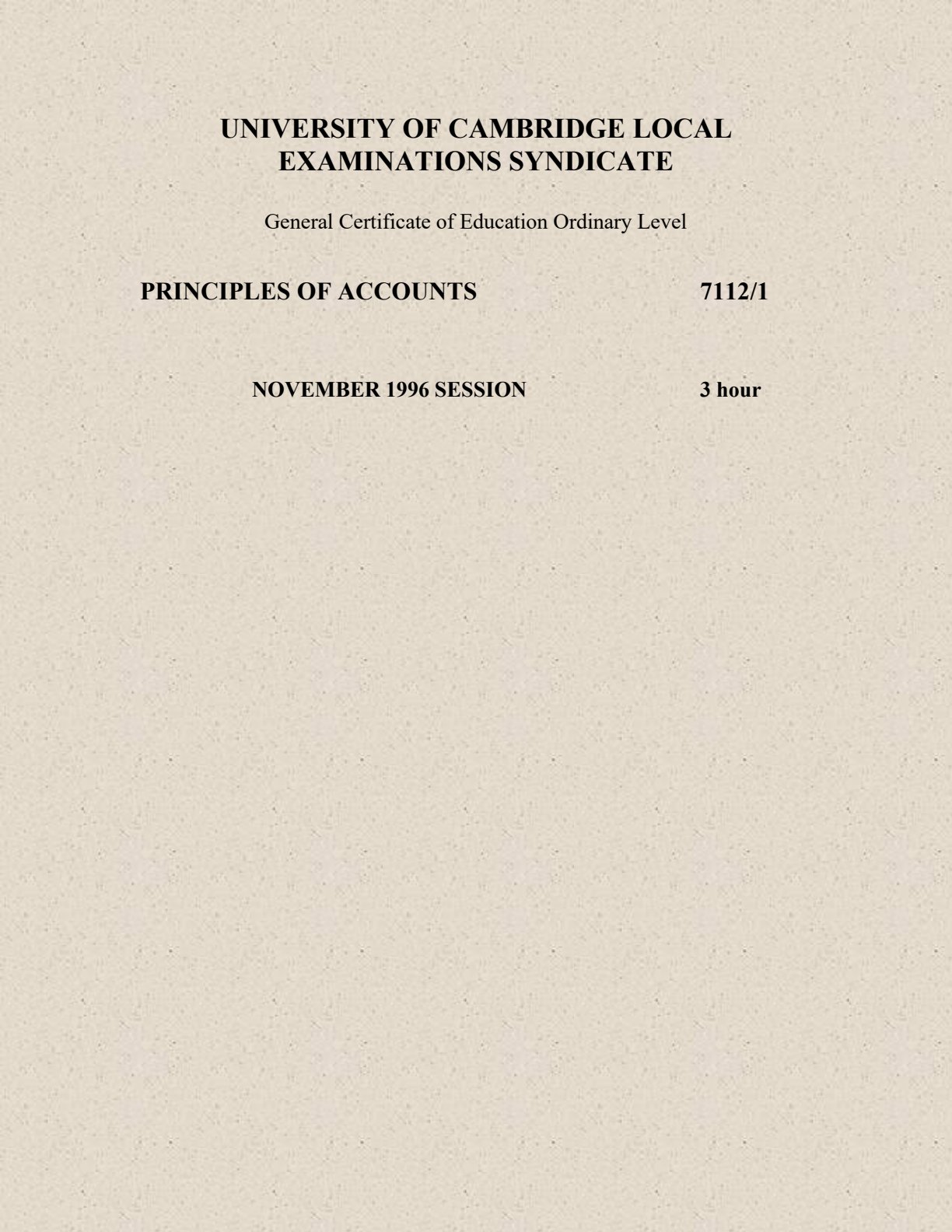 First page of Cambridge O-Level Principles of Accounts Paper 1 November 1996 Question Paper