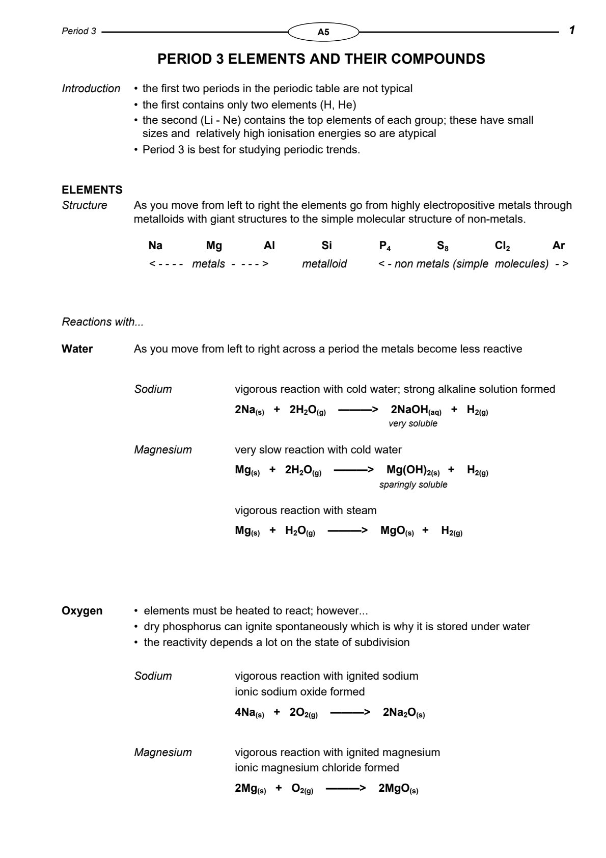 First page of Chemistry Period 3 Elements Notes Zimbabwe