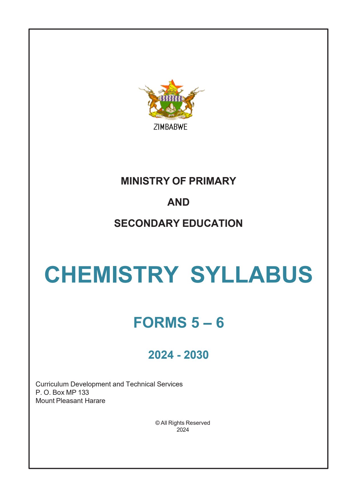 First page of CHEMISTRY SYLLABUS FORMS 5-6