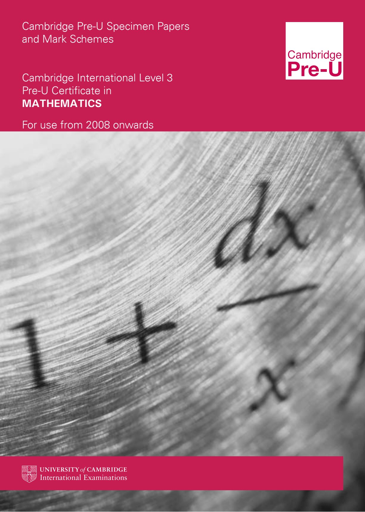 First page of CIE Pre-U Mathematics Blue Book 2008 Study Guide
