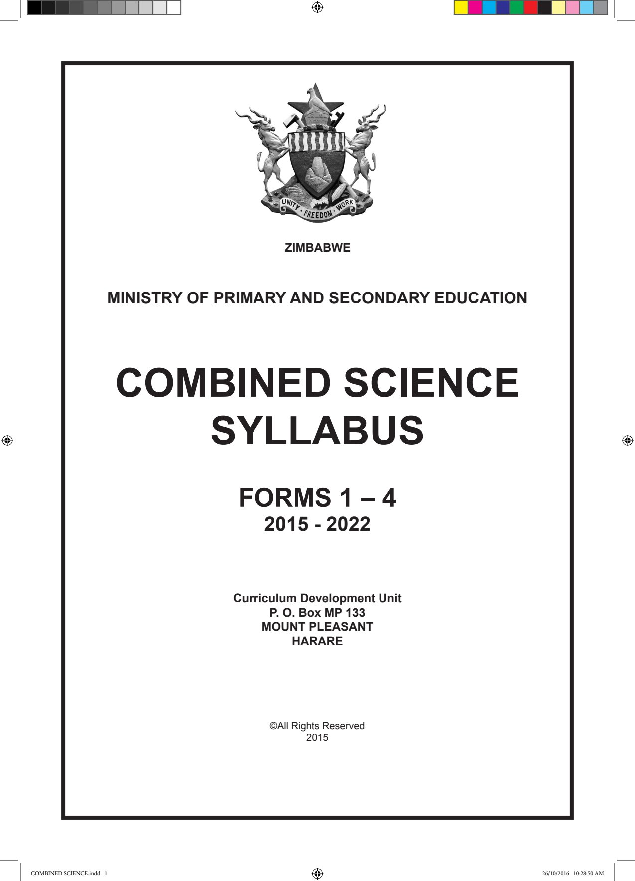 First page of Combined Science Syllabus Forms 1-4