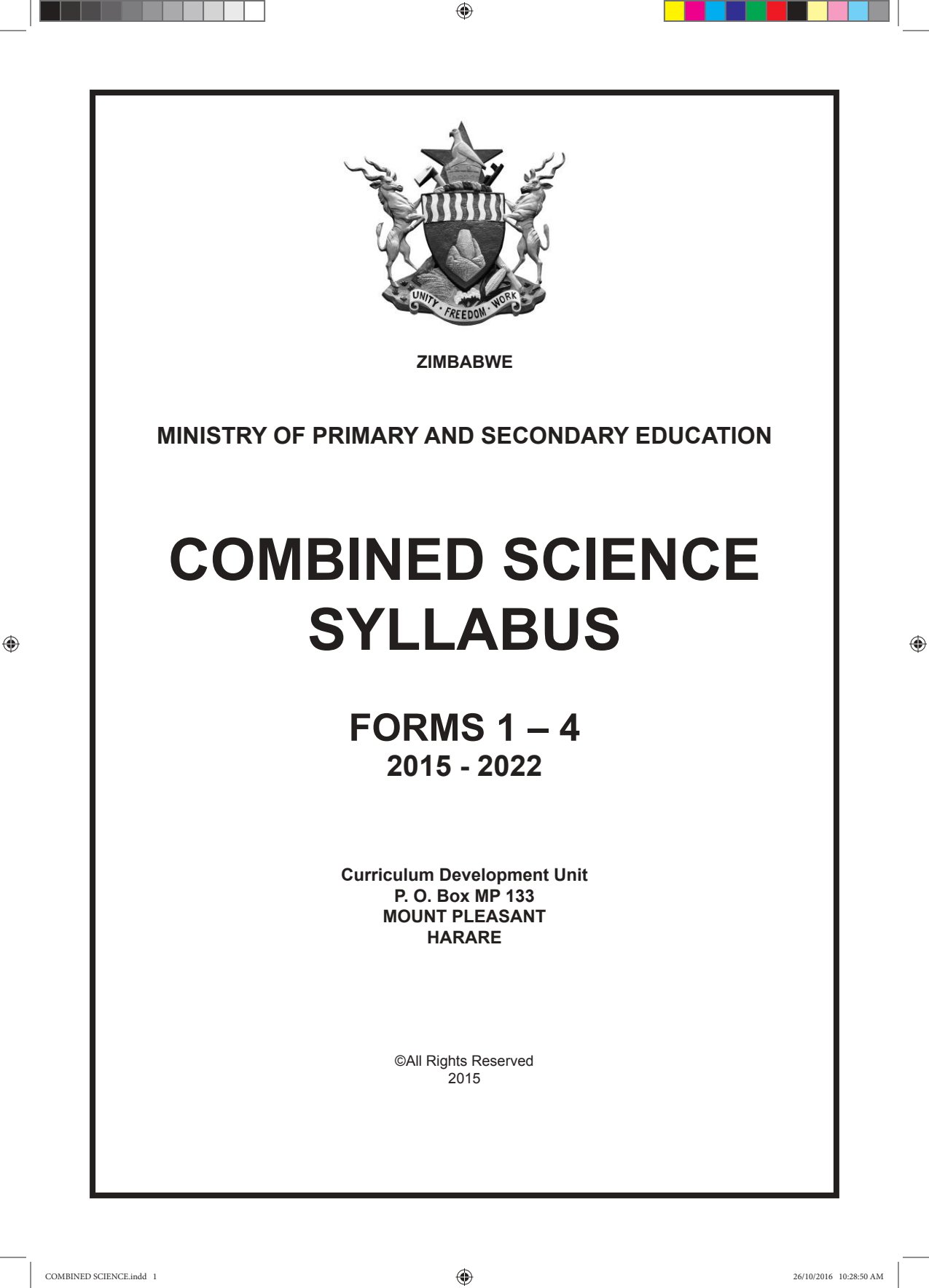 First page of Combined Science Syllabus Forms 1-4