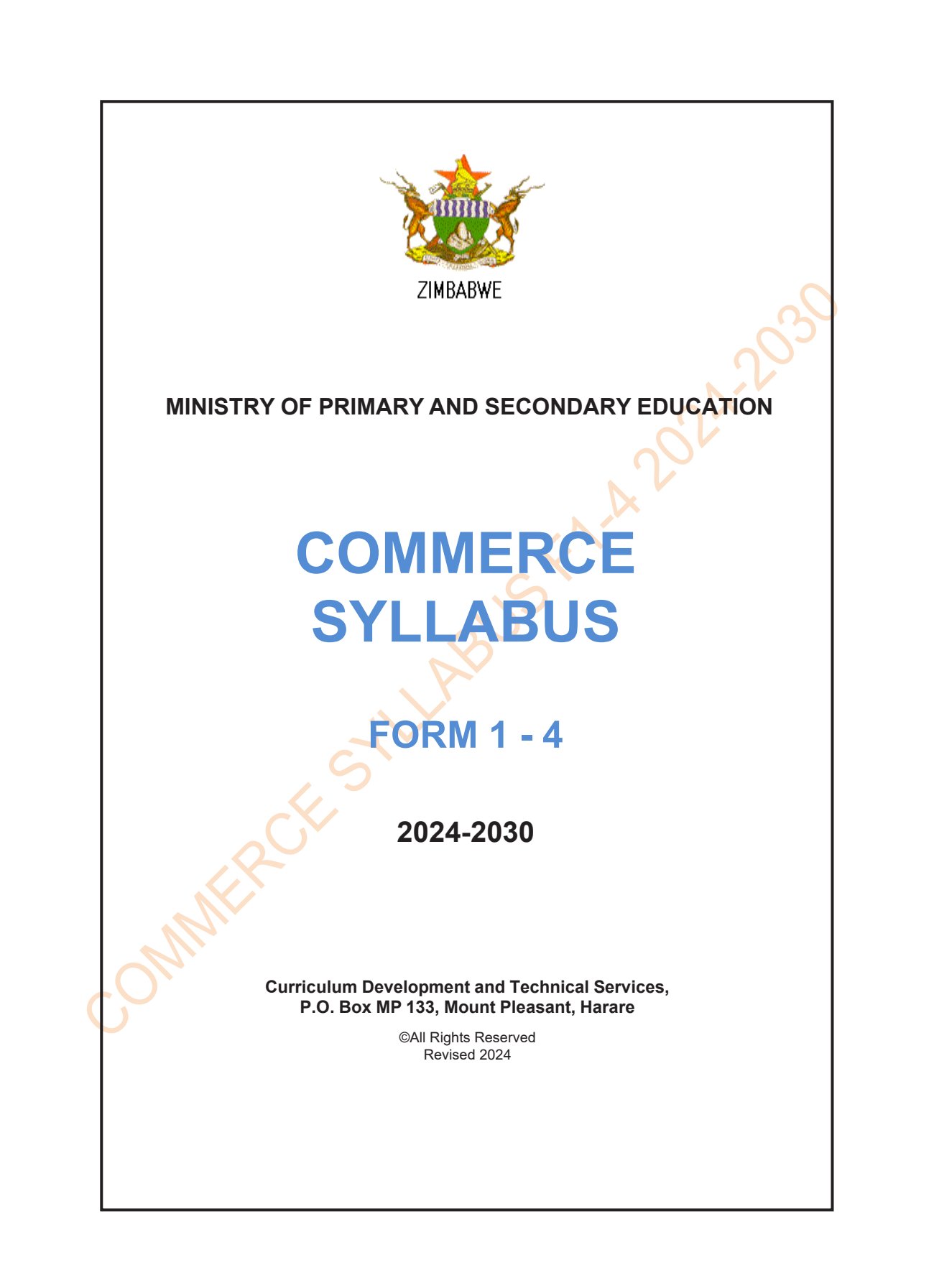 First page of Commerce Syllabus Forms 1-4