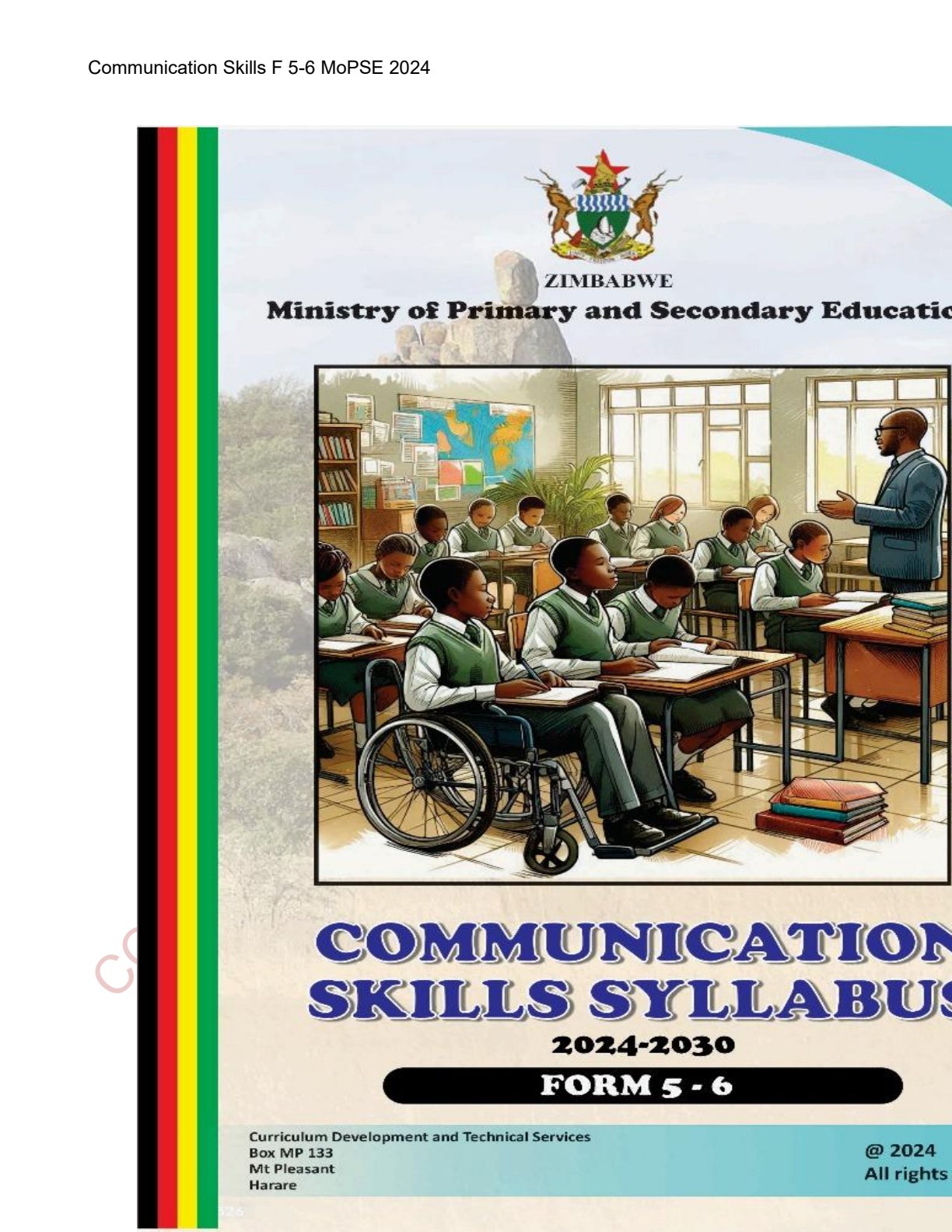 First page of Communication Skills Syllabus 2024-2030 Form 5-6
