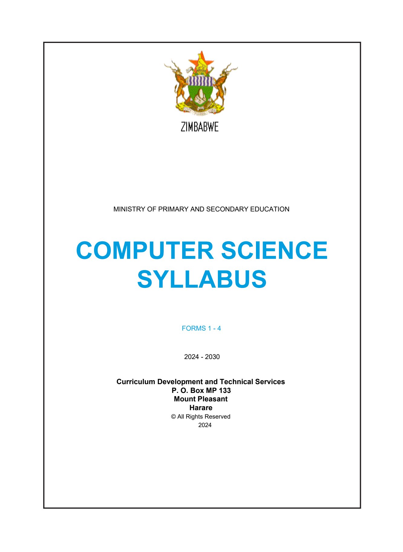 First page of Computer Science Syllabus Forms 1-4