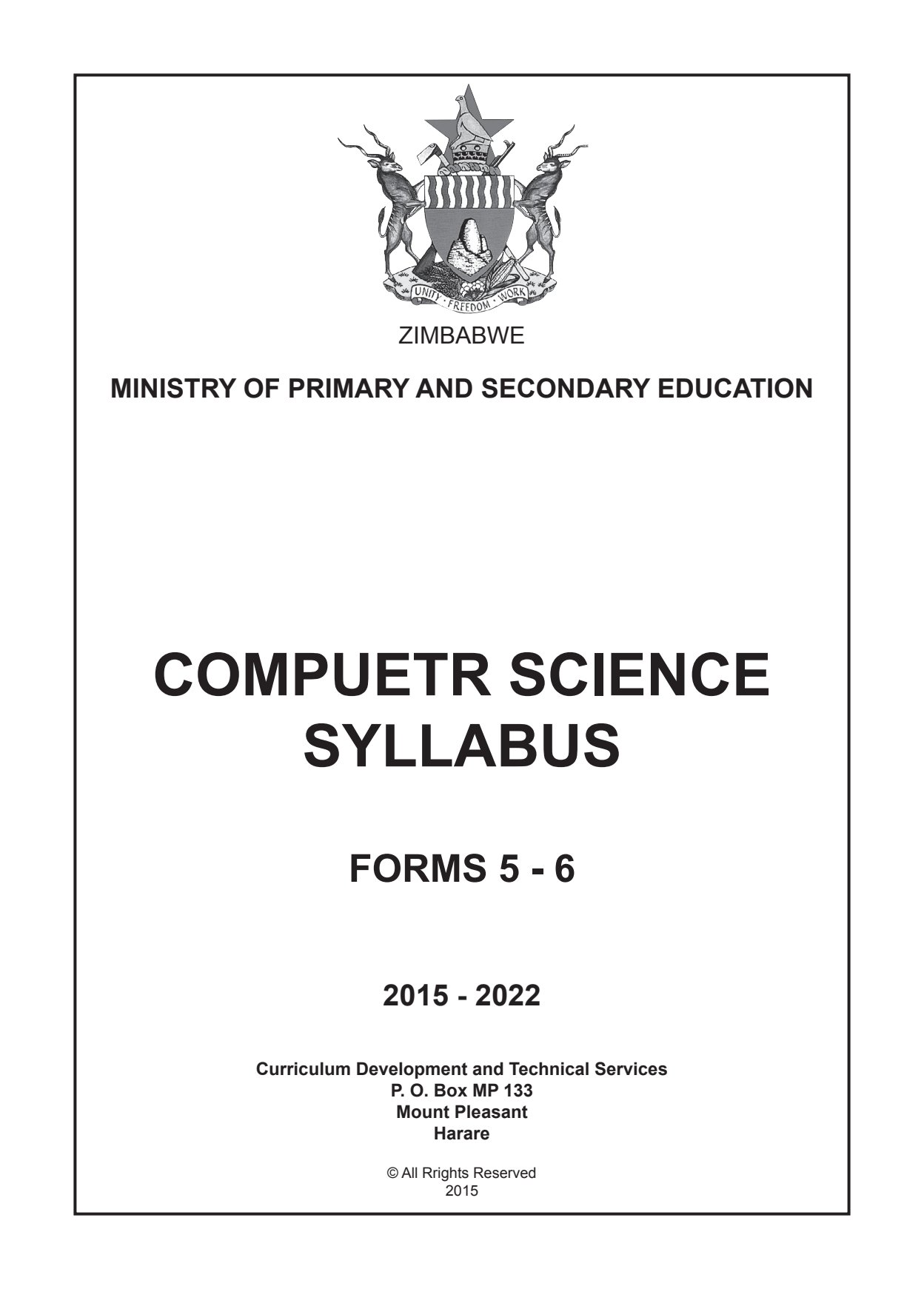First page of Computer Science Syllabus Forms 5-6 2015-2022