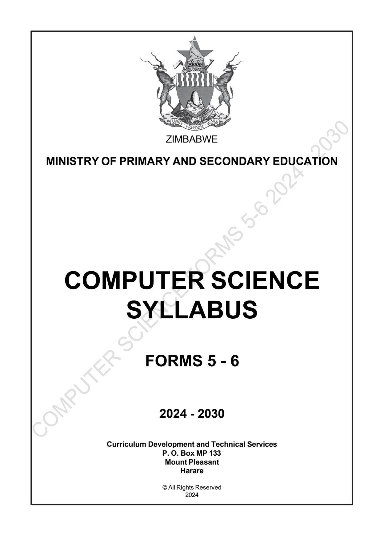 First page of Computer Science Syllabus Forms 5-6