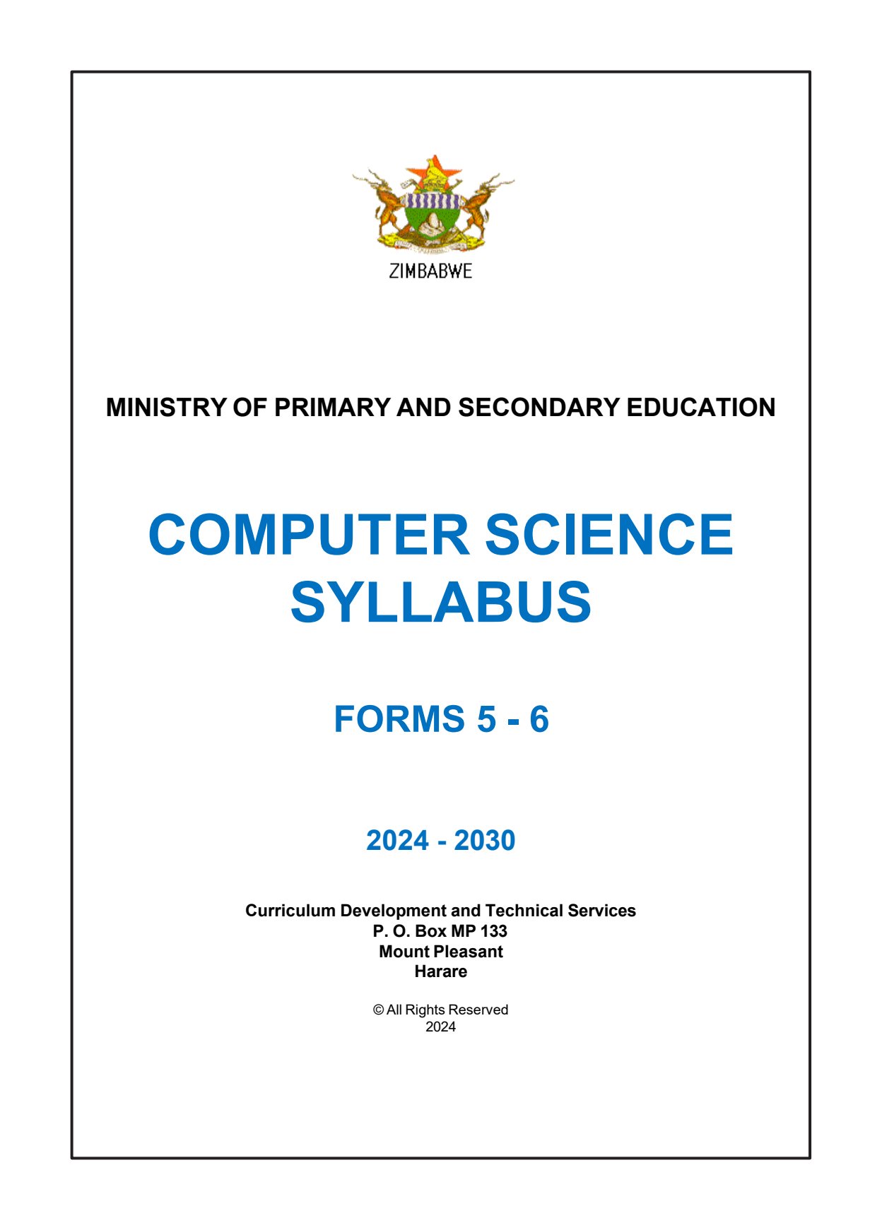 First page of Computer Science Syllabus Forms 5-6