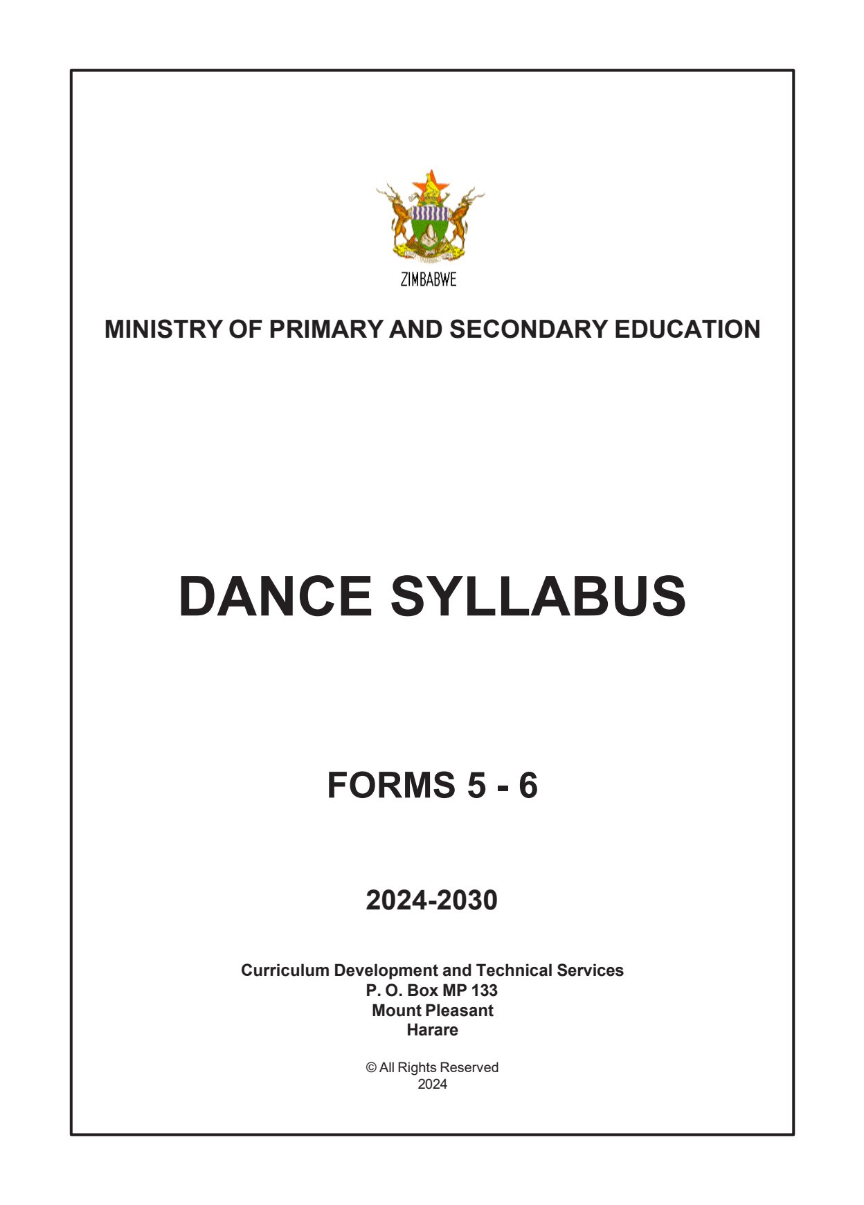 First page of DANCE SYLLABUS FORMS 5-6 2024-2030