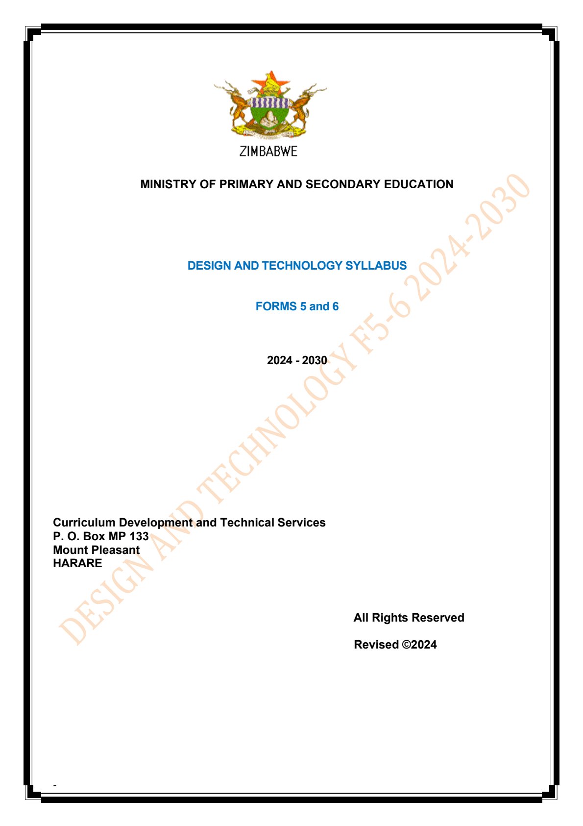 First page of Design and Technology Syllabus Forms 5 and 6 2024-2030