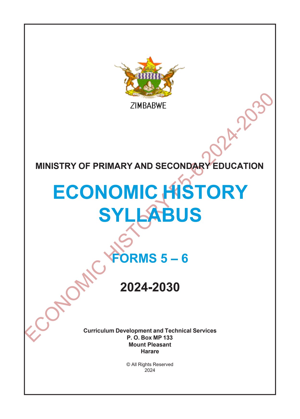 First page of Economic History Syllabus