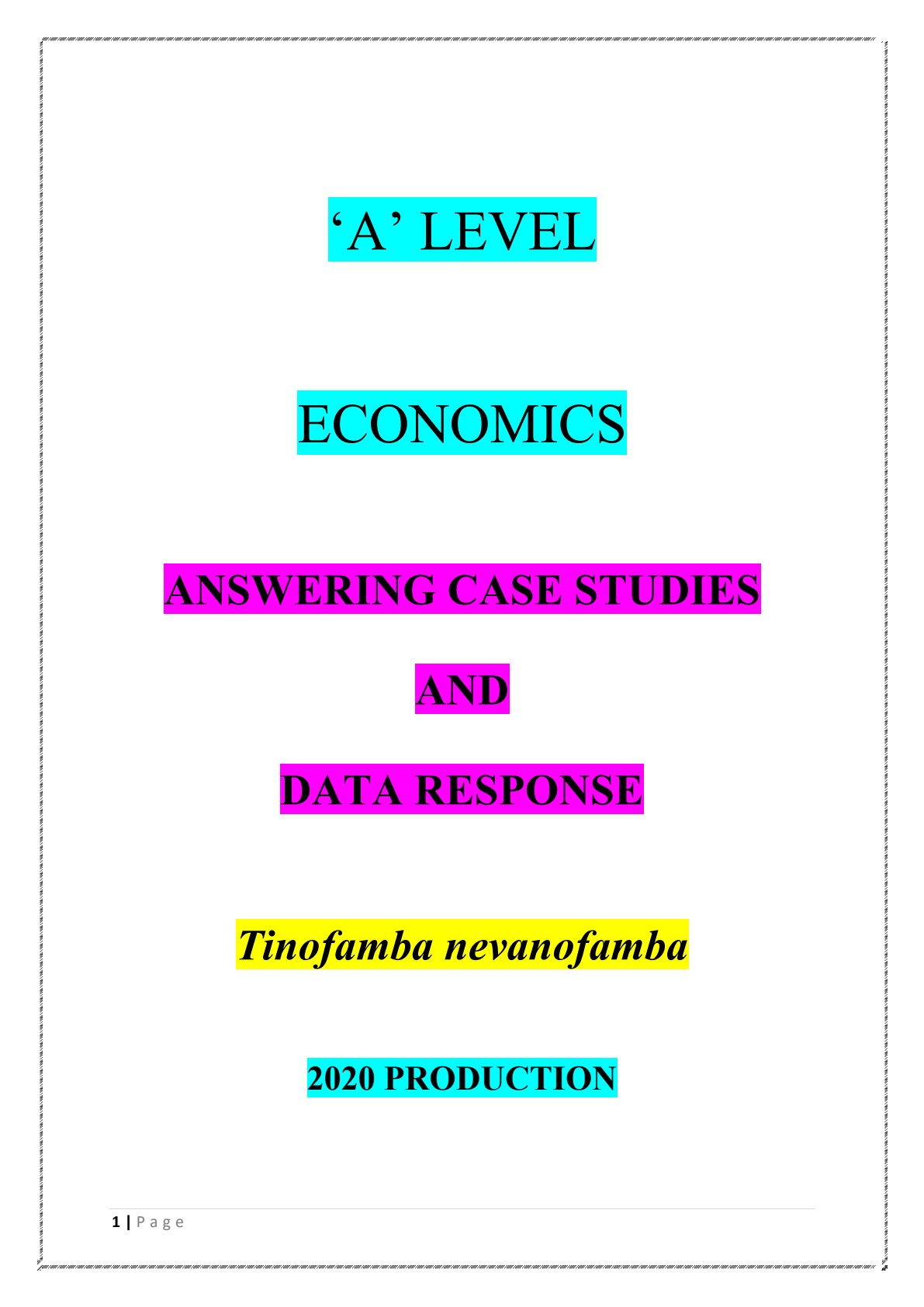 First page of Economics Answering Case Studies and Data Response
