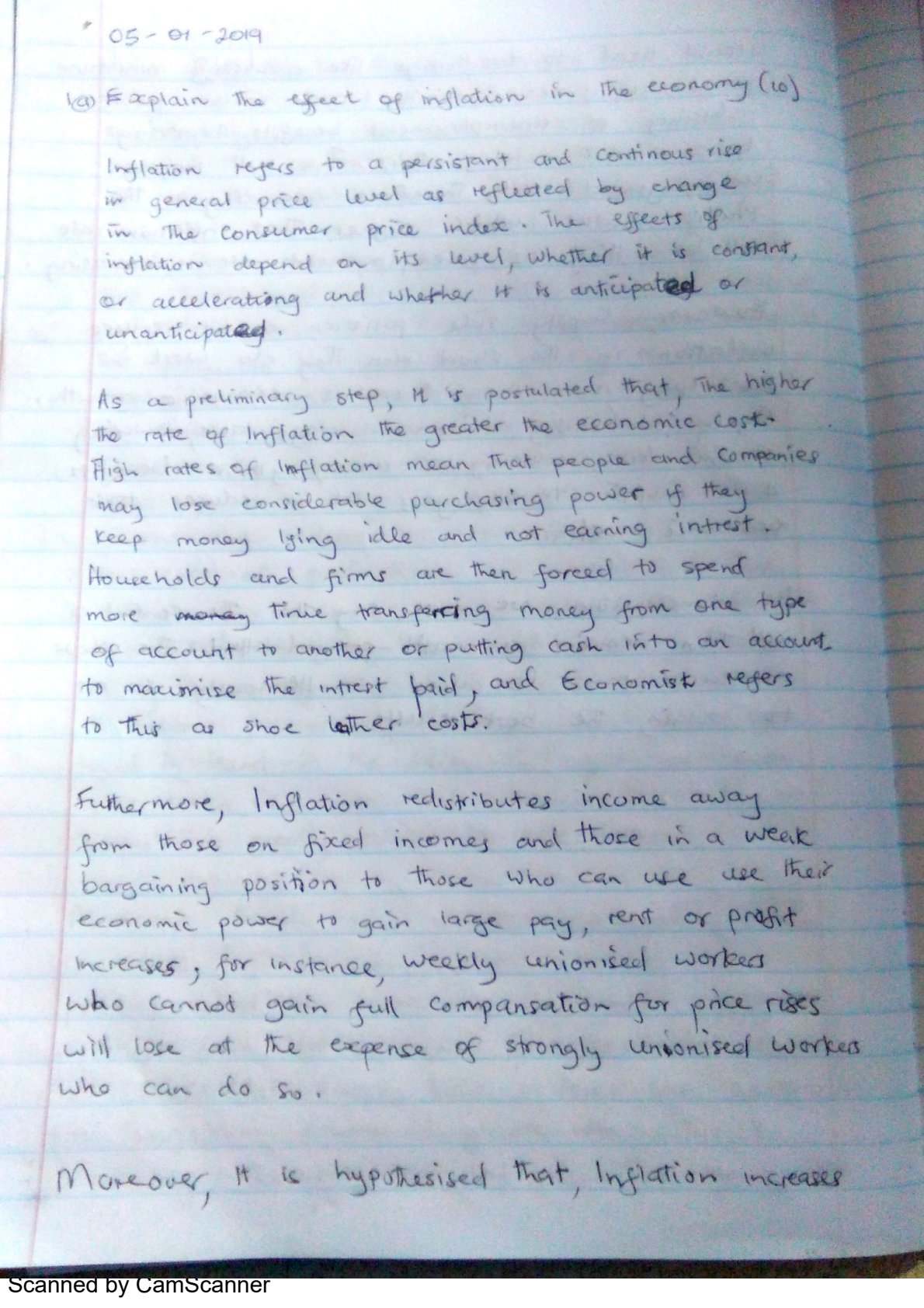 First page of Economics Inflation Notes Zimbabwe