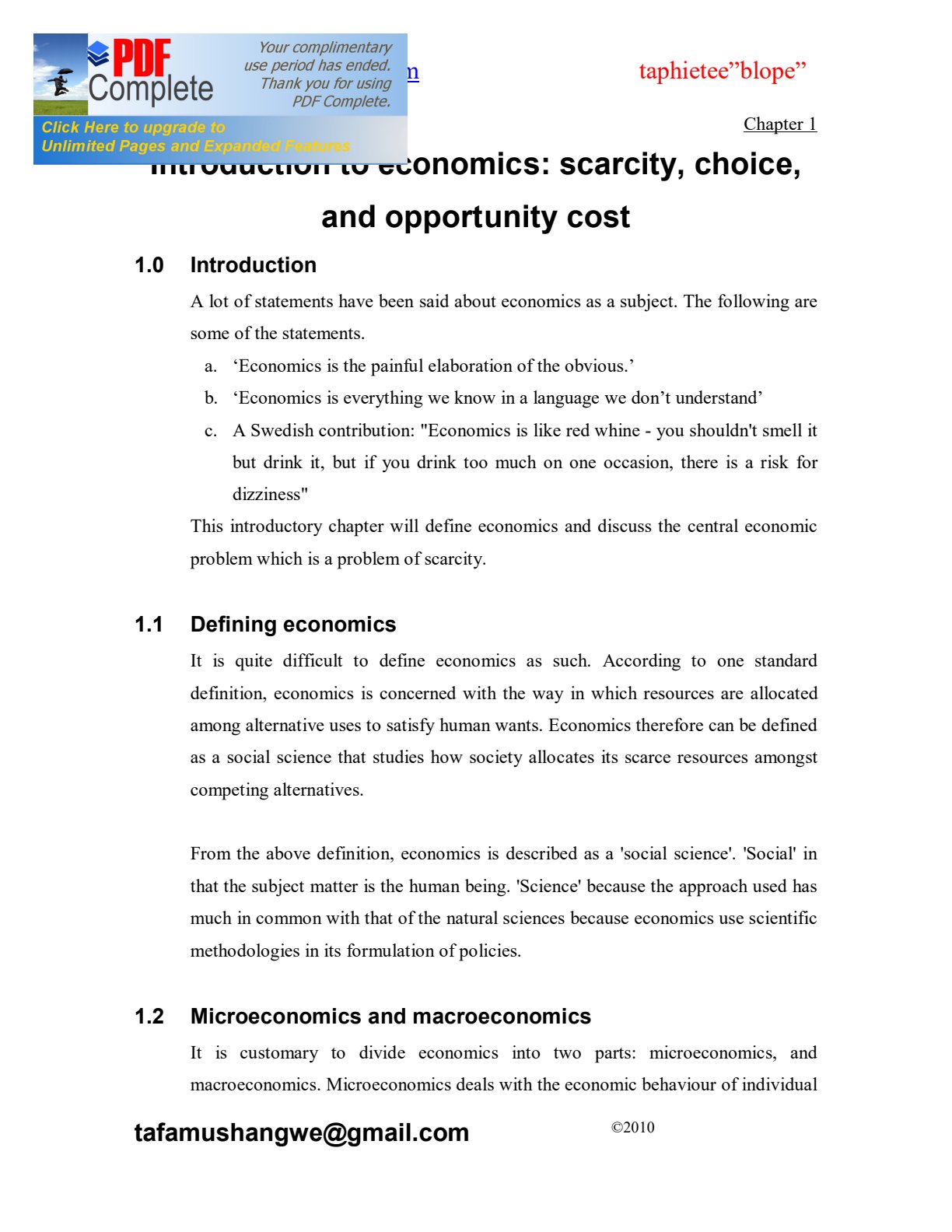 First page of Economics Study Pack