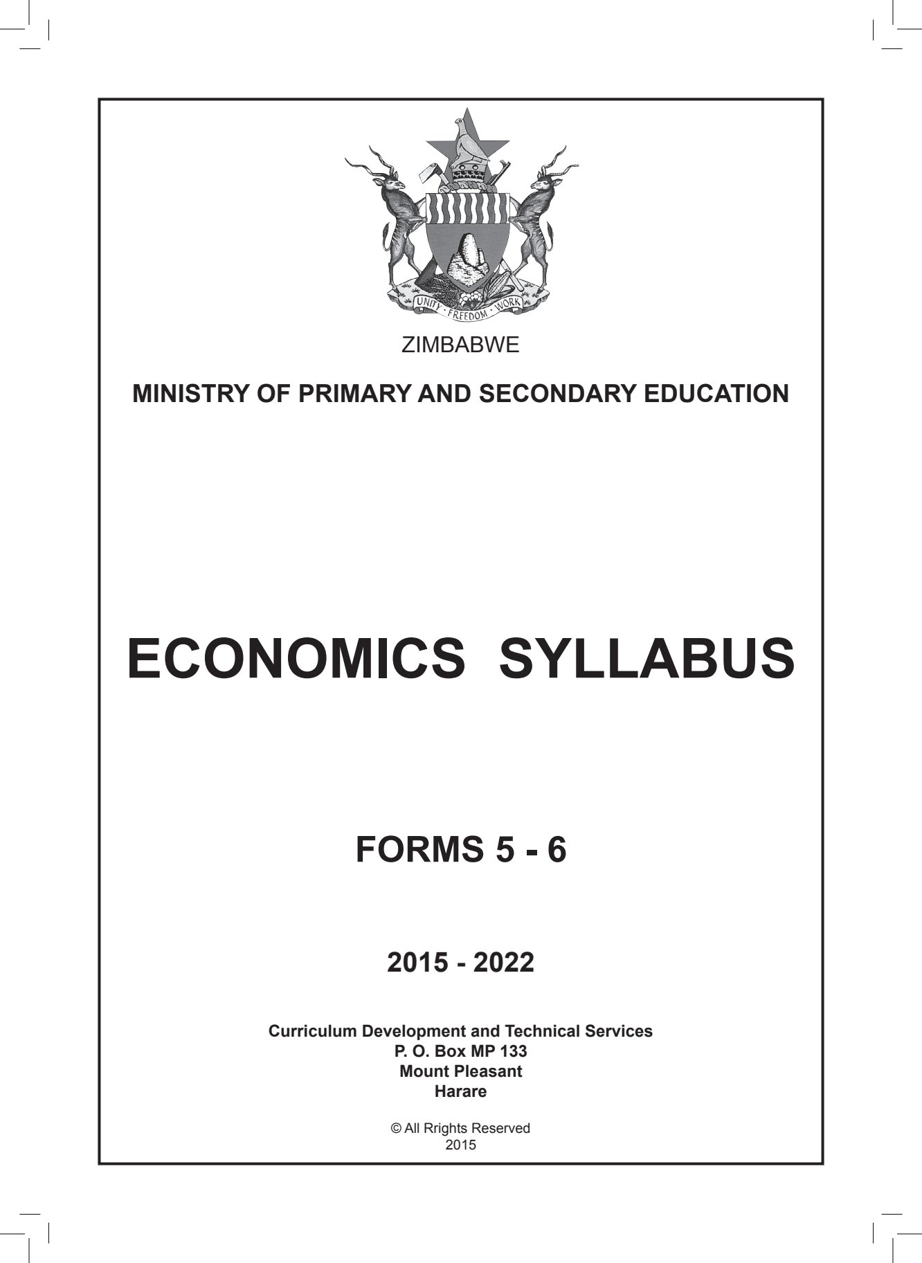 First page of ECONOMICS SYLLABUS FORMS 5-6 2015-2022