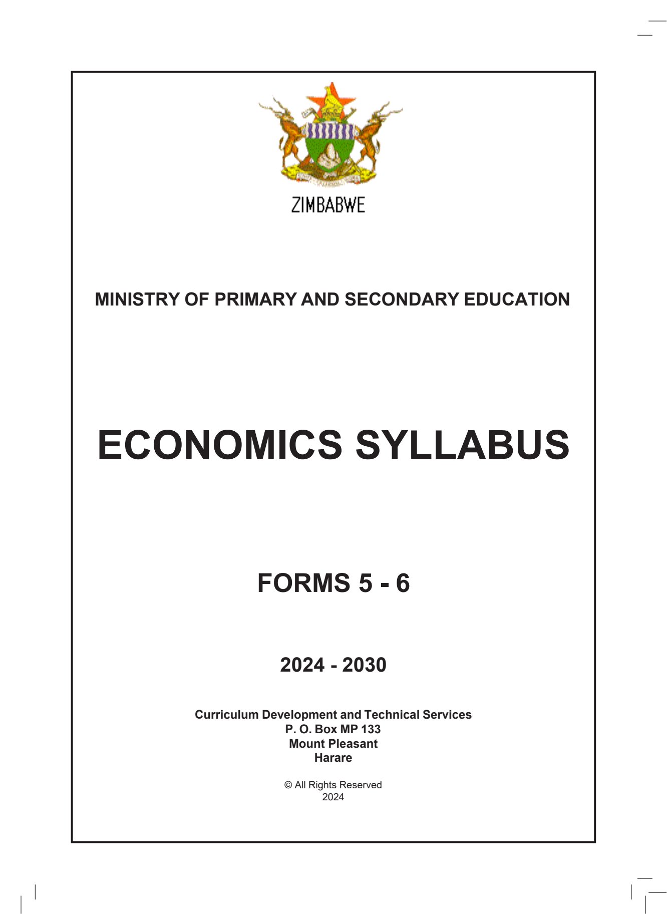 First page of Economics Syllabus Forms 5-6