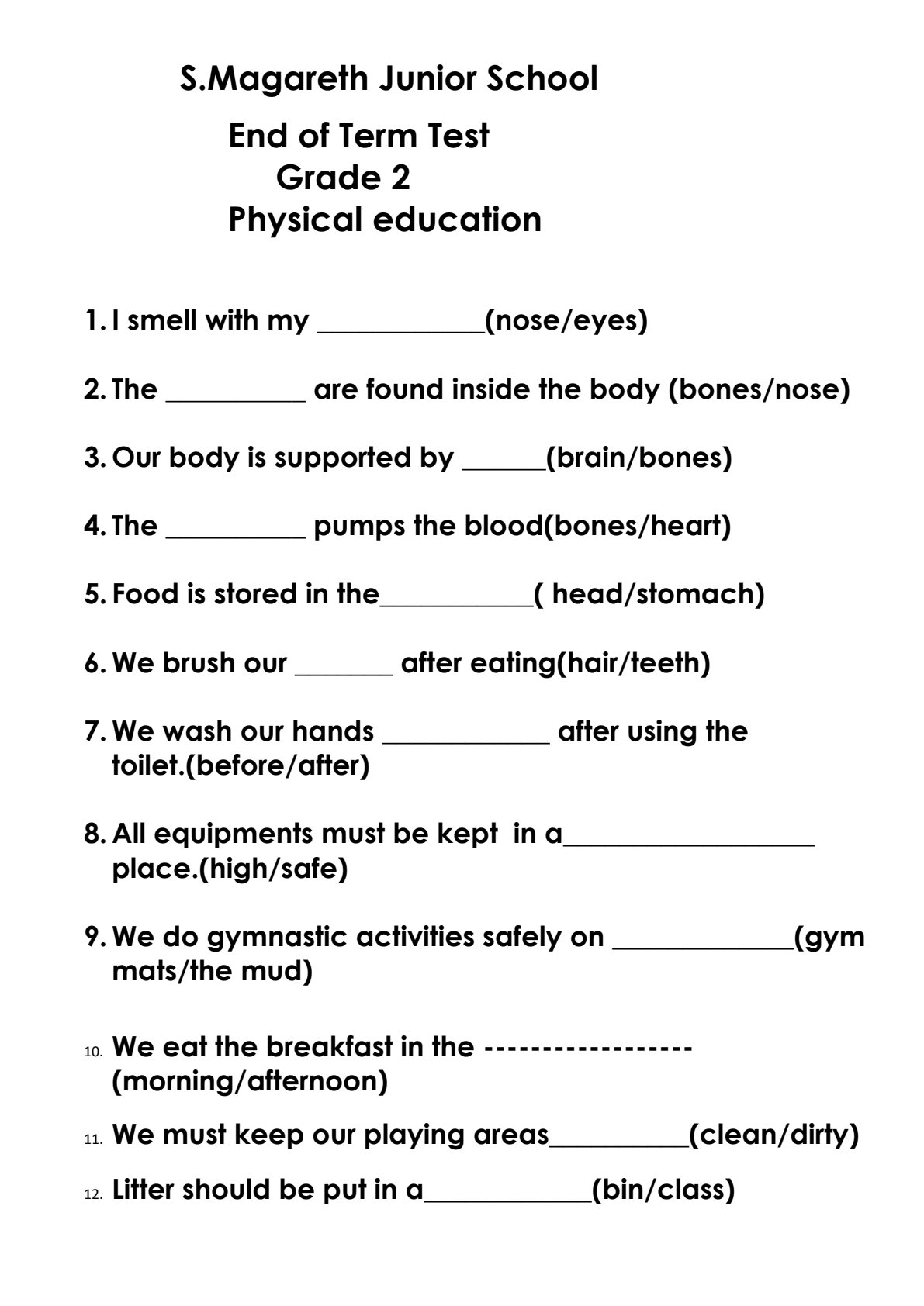 First page of End of Term Test Question Paper
