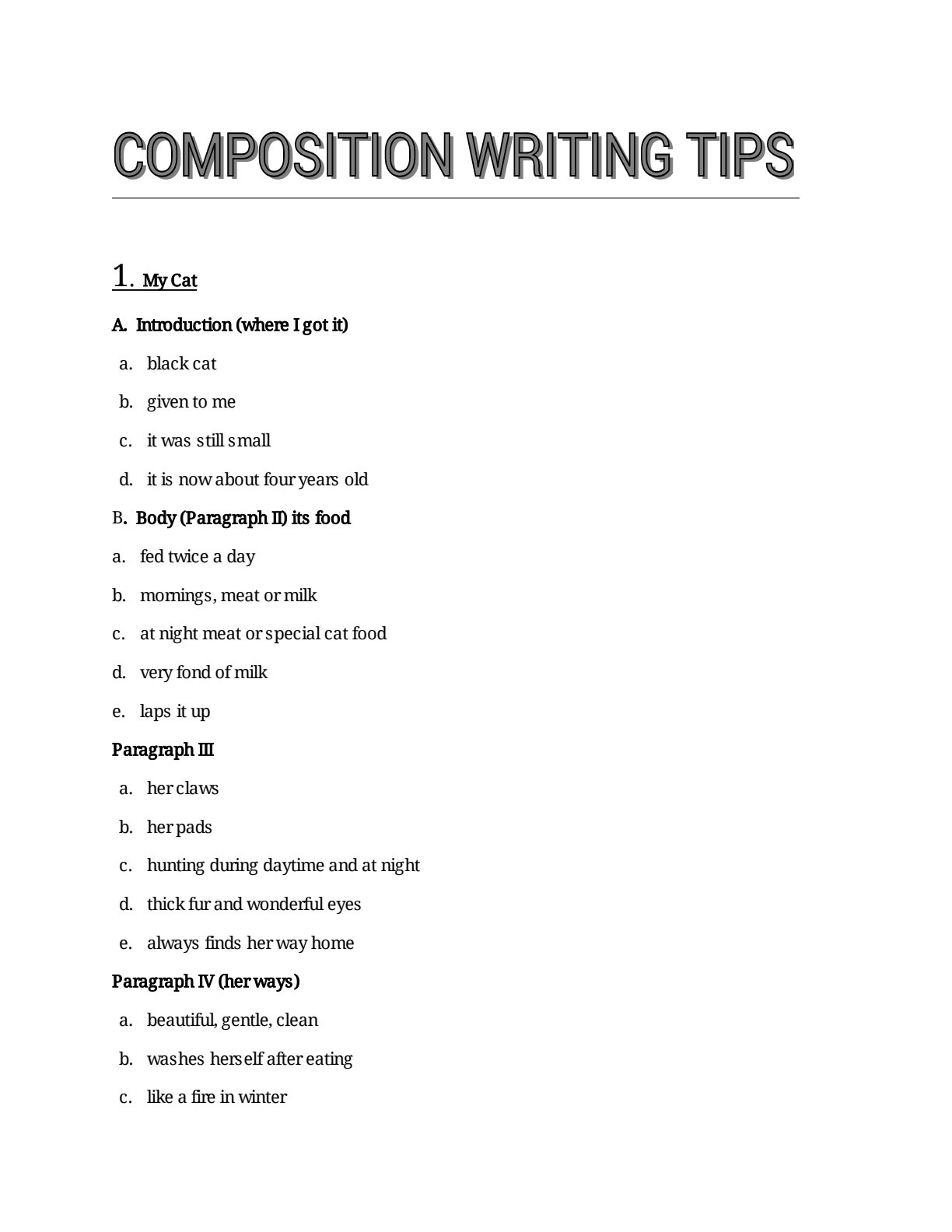 First page of English Language Composition Writing Notes Zimbabwe