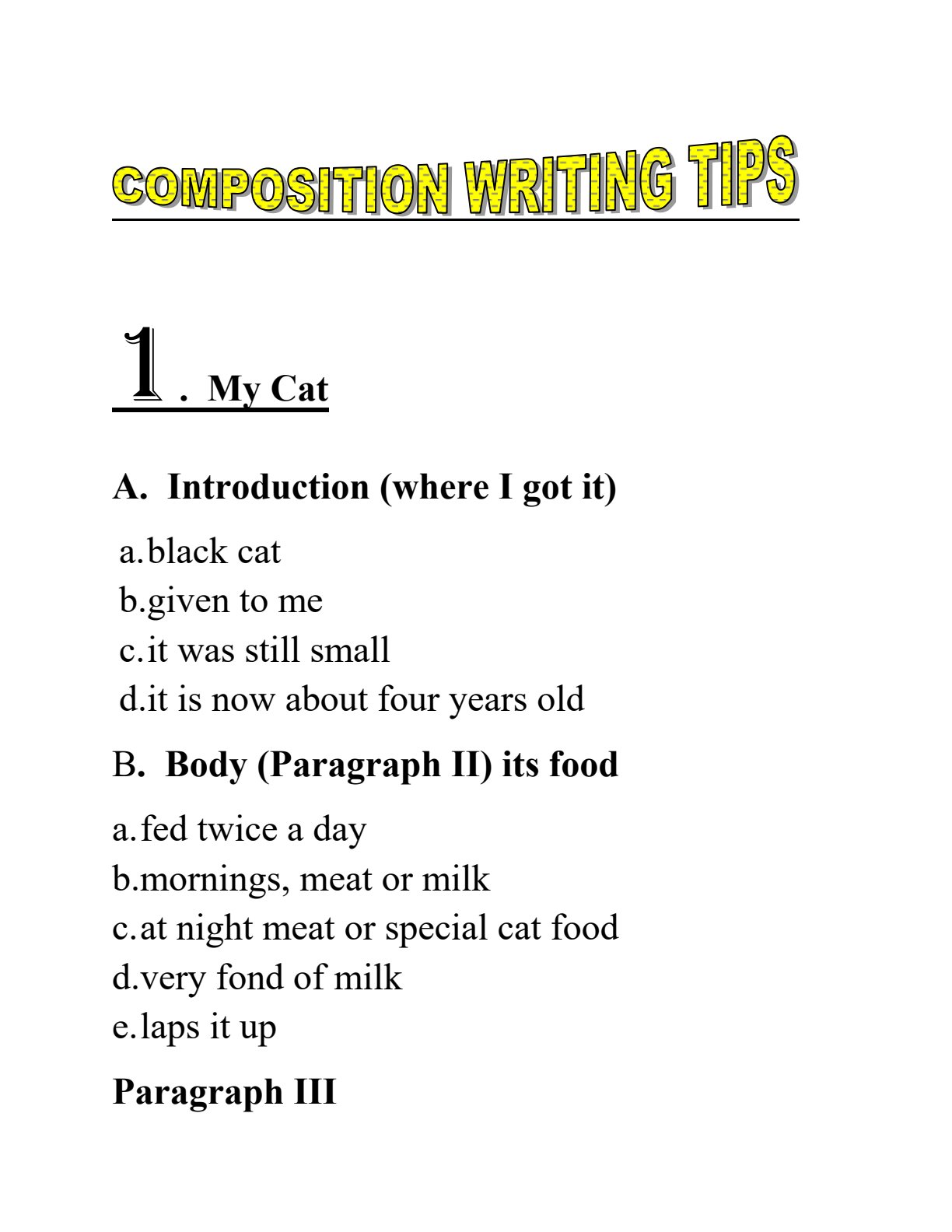 First page of English Language Essay: My Cat Notes Zimbabwe