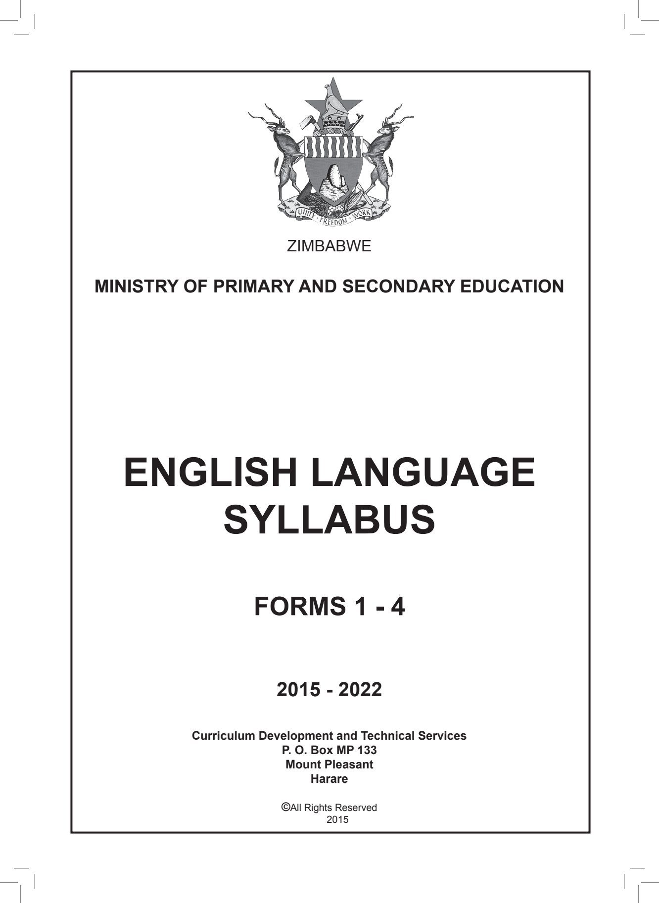 First page of English Language Syllabus Forms 1-4 2015-2022