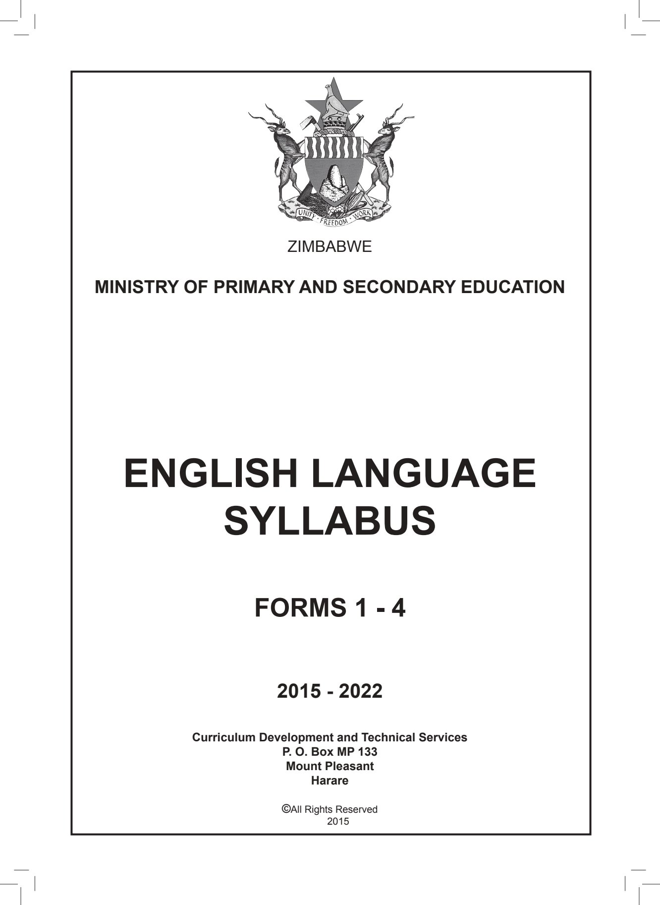 First page of English Language Syllabus Forms 1-4