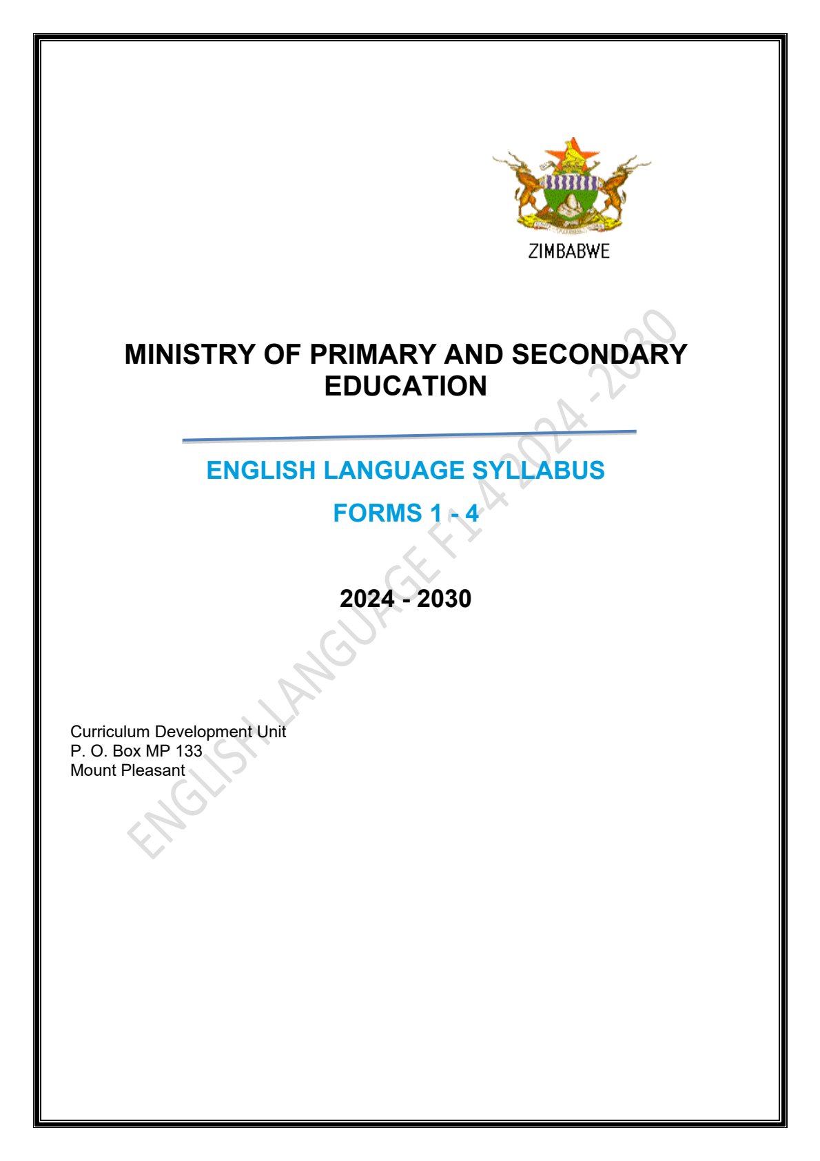 First page of English Language Syllabus Forms 1-4