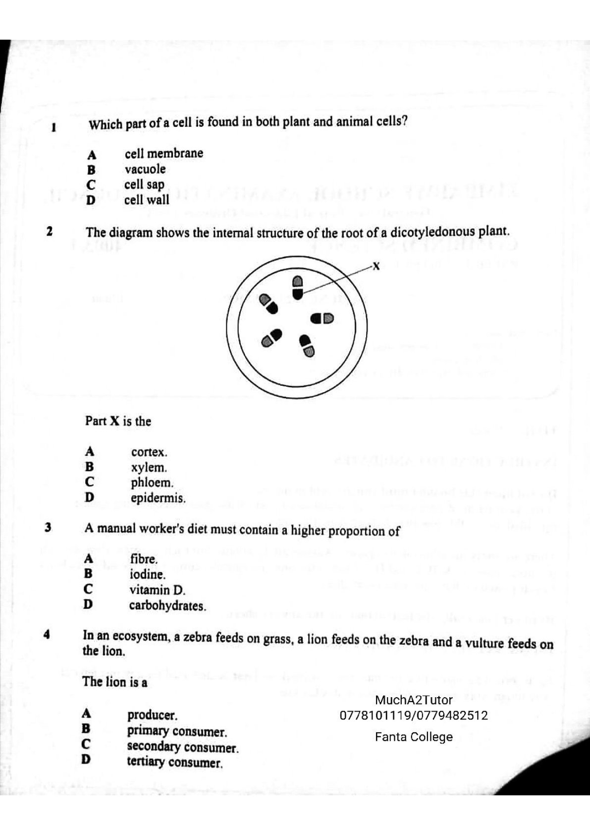 First page of Fanta College O-Level Combined Science June 2023 Question Paper