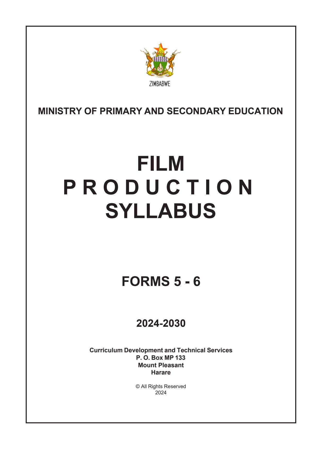 First page of Film Production Syllabus Forms 5-6