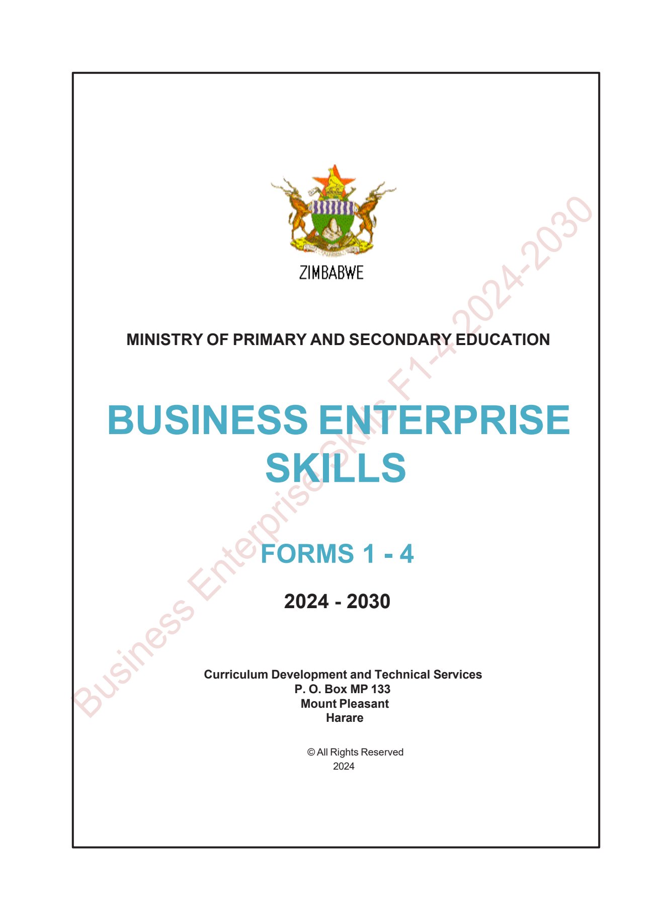 First page of Form 1-4 Business Enterprise Skills 2024 Syllabus