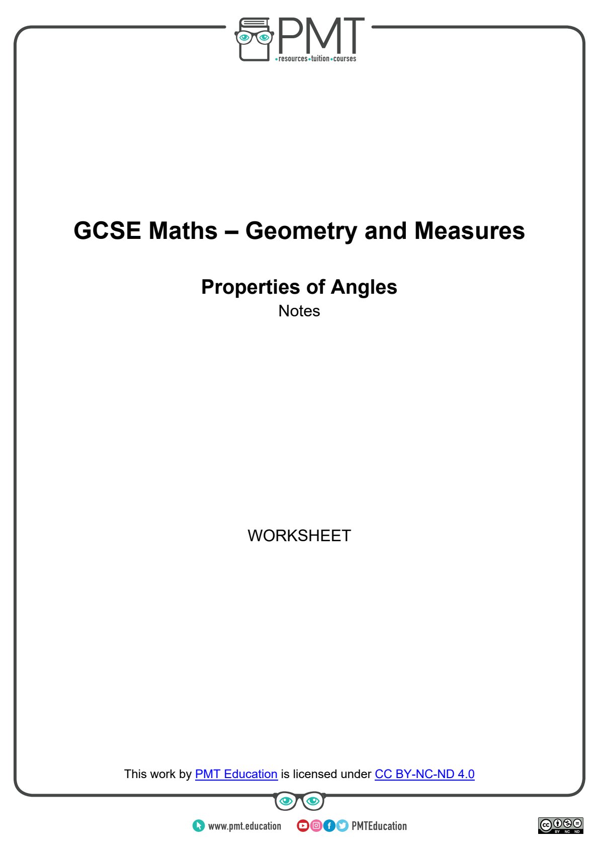 First page of GCSE Mathematics Properties of Angles Worksheet Zimbabwe