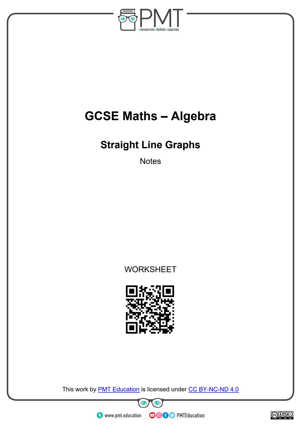 First page of GCSE Mathematics Straight Line Graphs Worksheet Zimbabwe