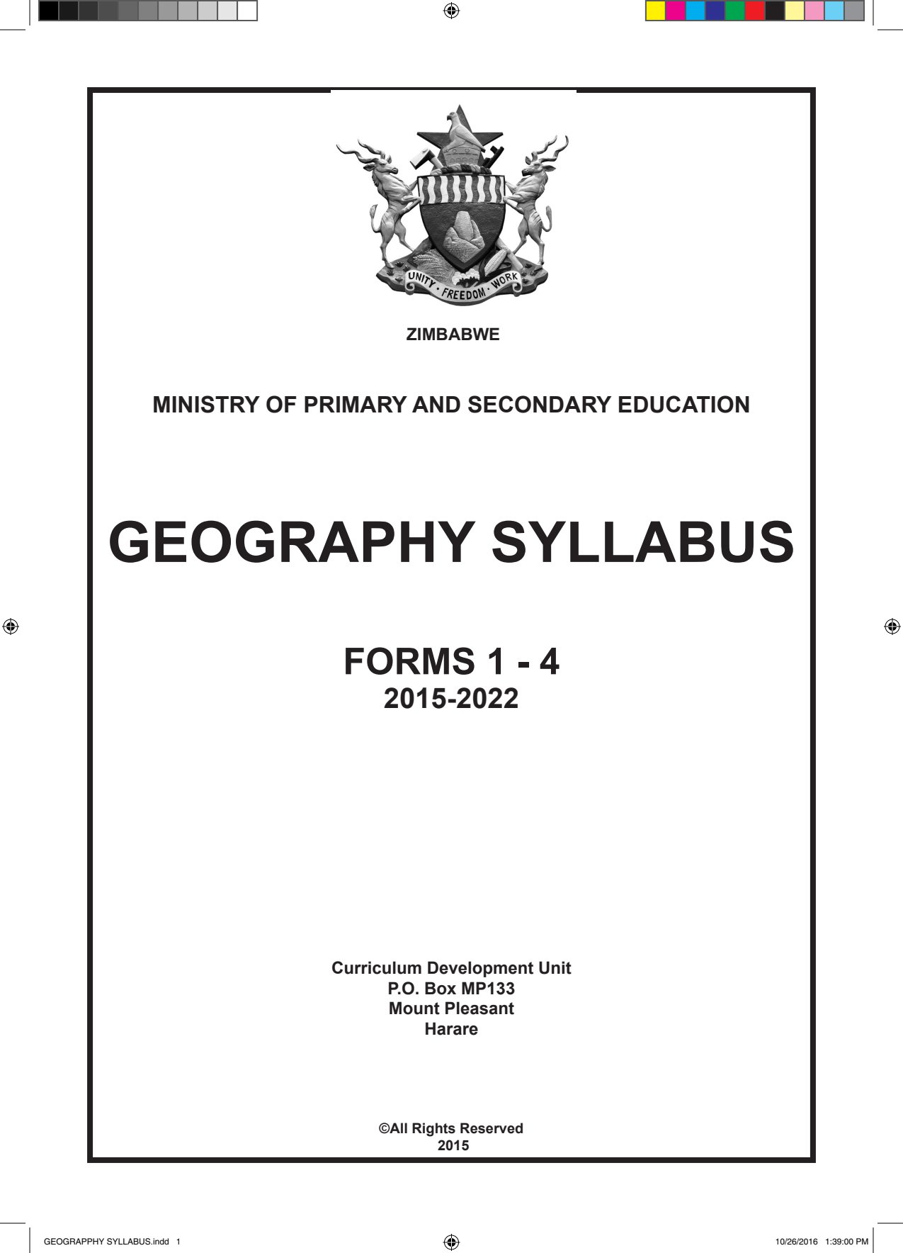 First page of Geography Syllabus Forms 1-4 2015-2022