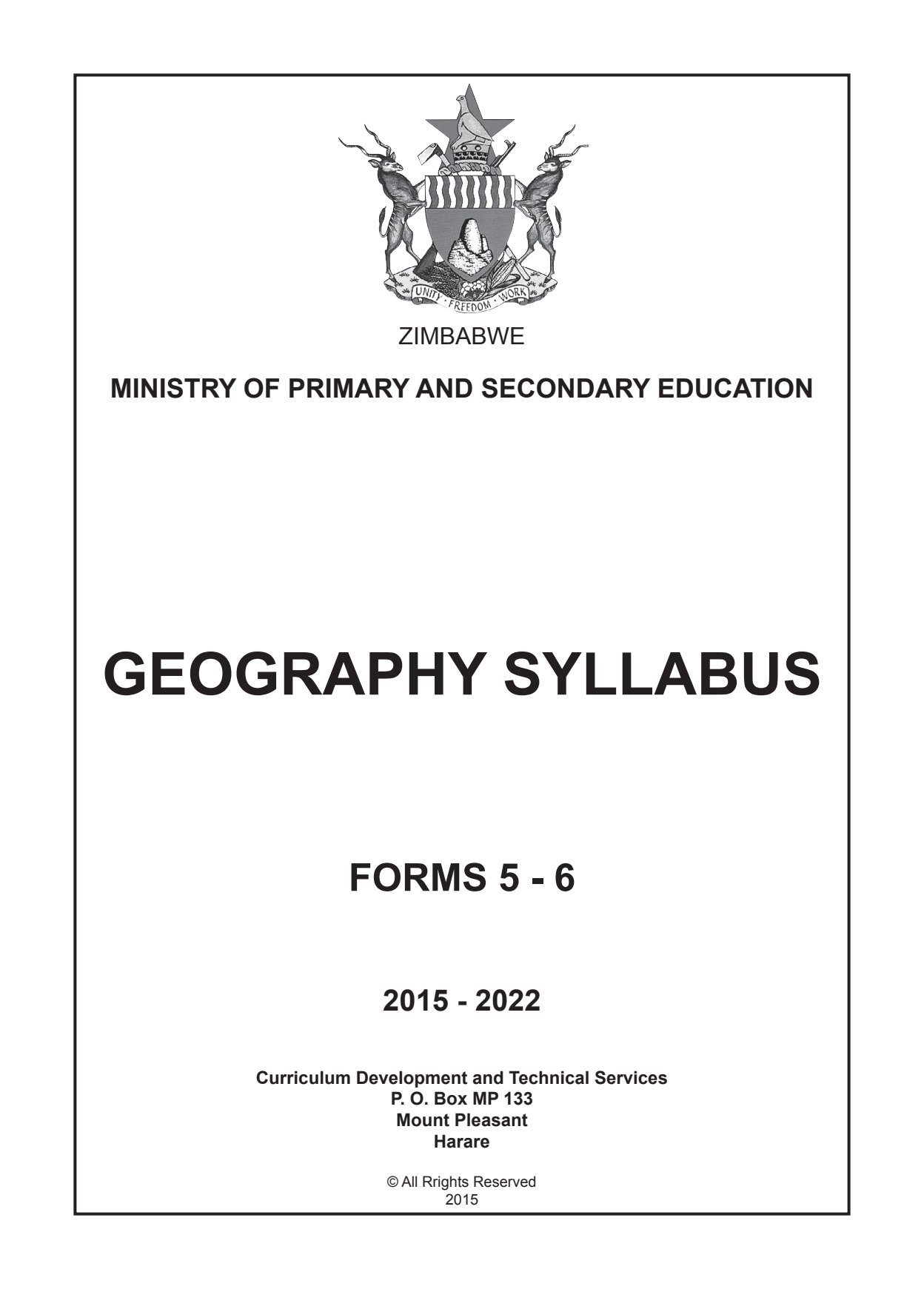 First page of Geography Syllabus Forms 5-6 2015-2022