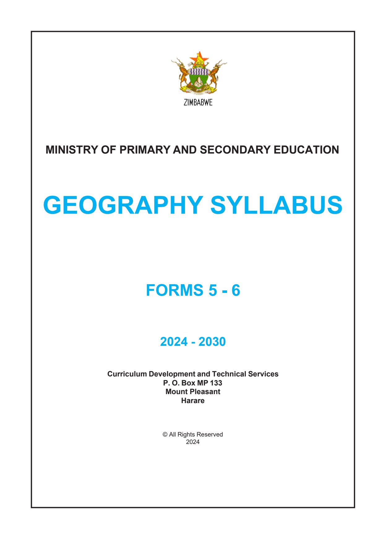 First page of Geography Syllabus Forms 5-6