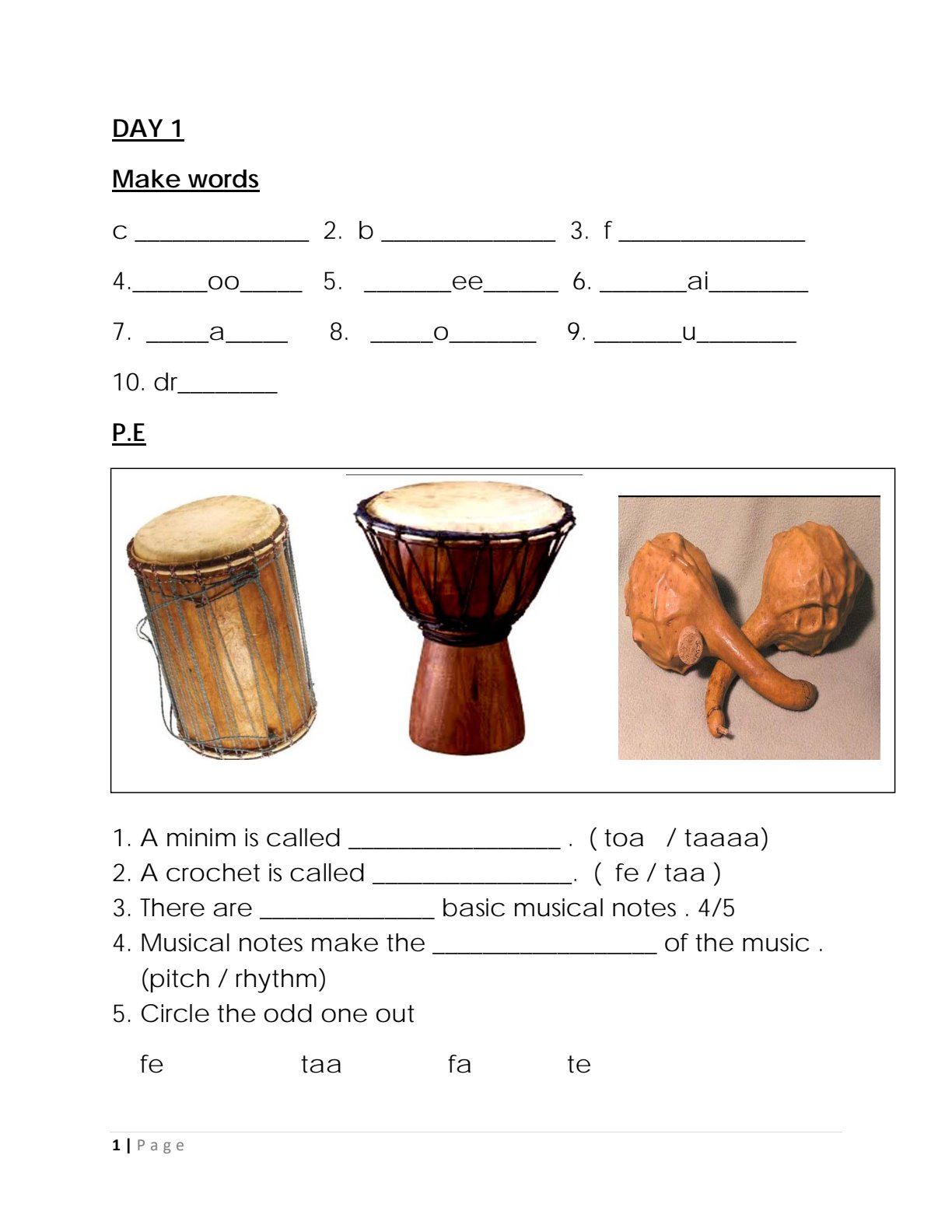 First page of Grade 1 English Language Question Paper