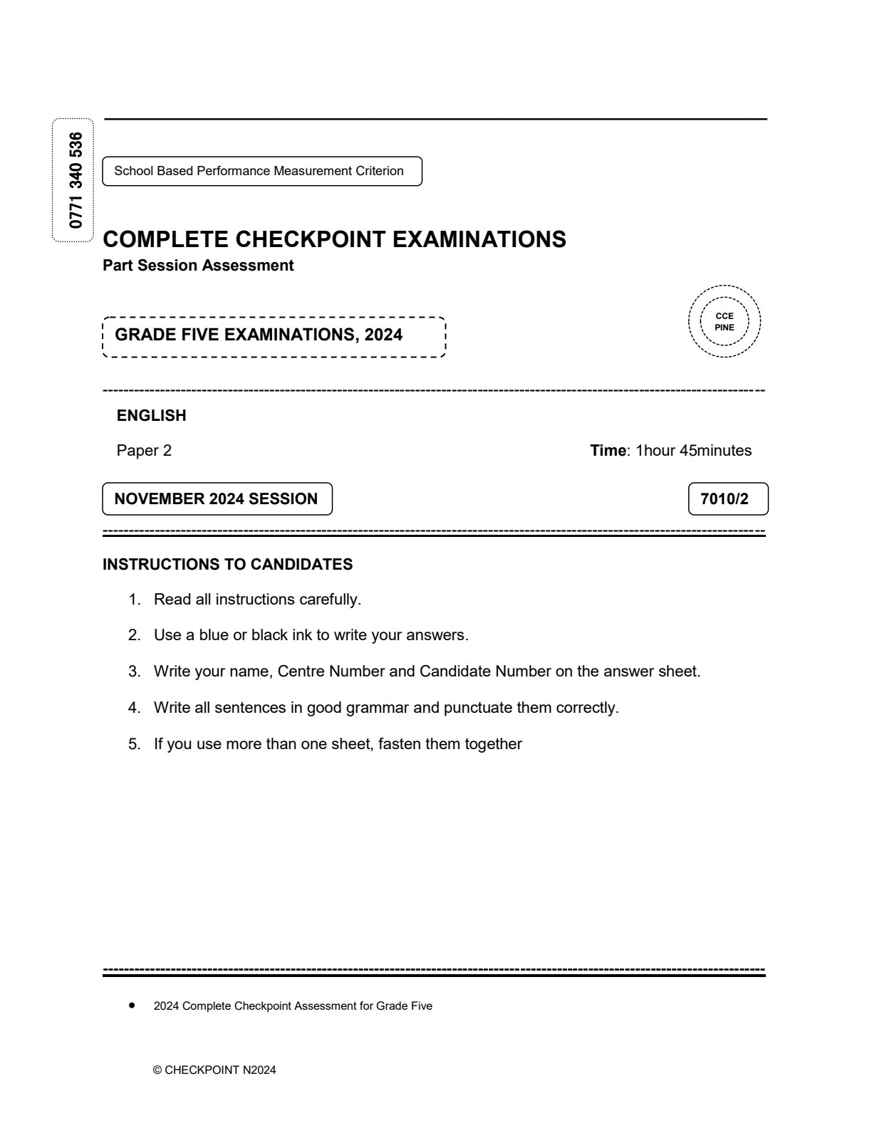 First page of Grade 5 English Language November 2024 Question Paper