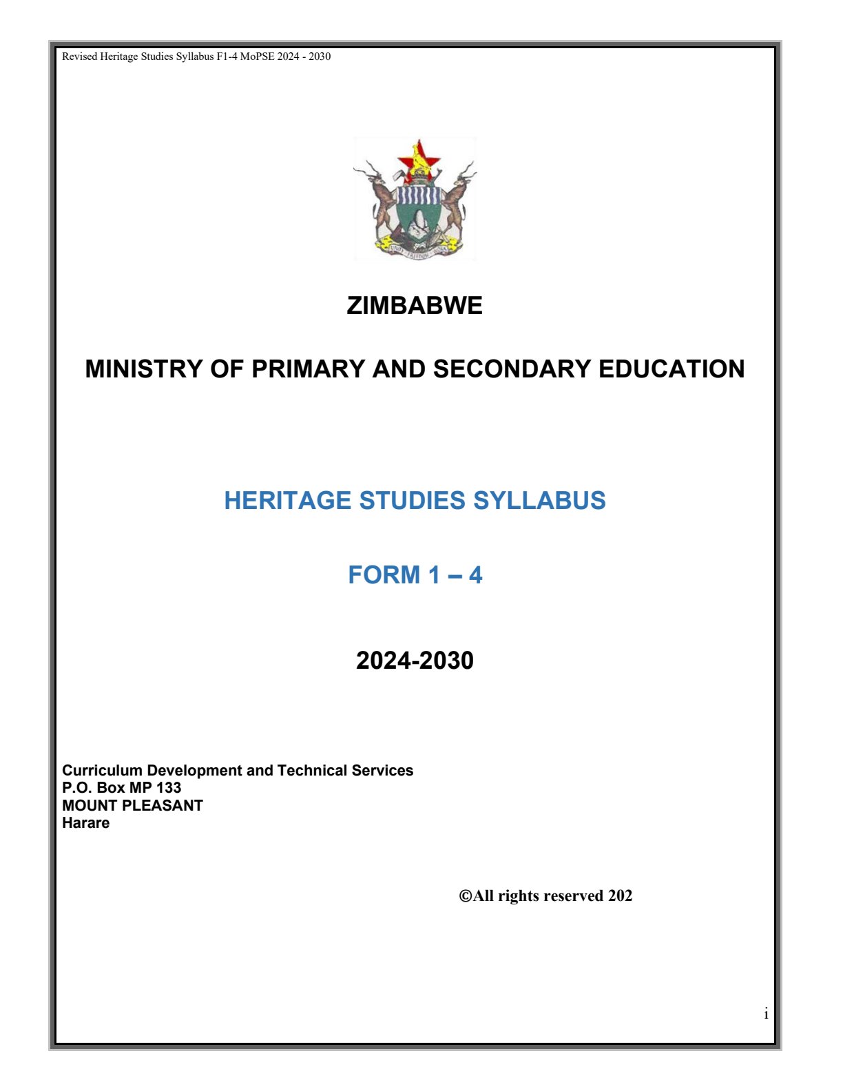 First page of Heritage Studies Syllabus Form 1-4