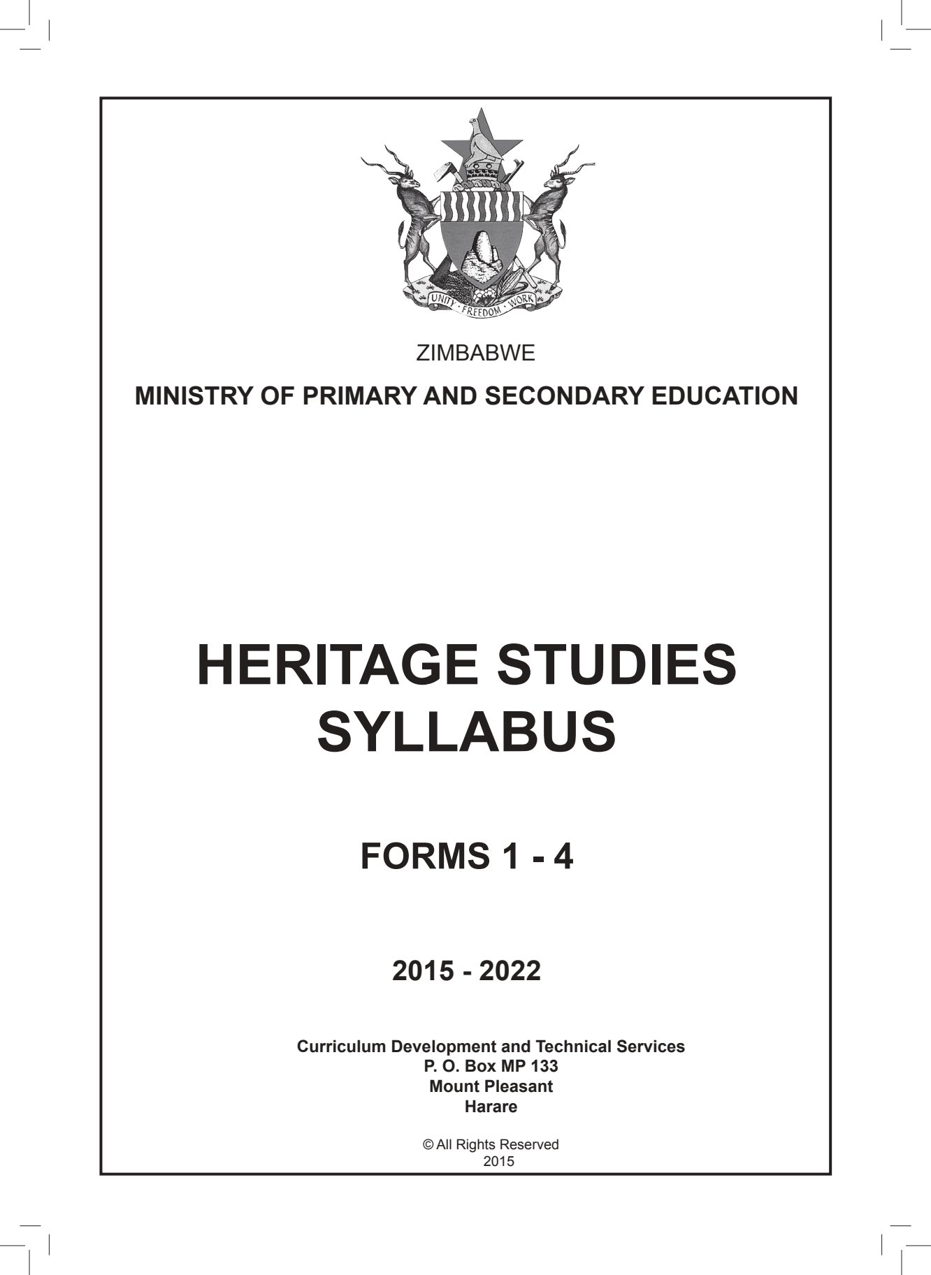 First page of Heritage Studies Syllabus Forms 1-4 2015-2022