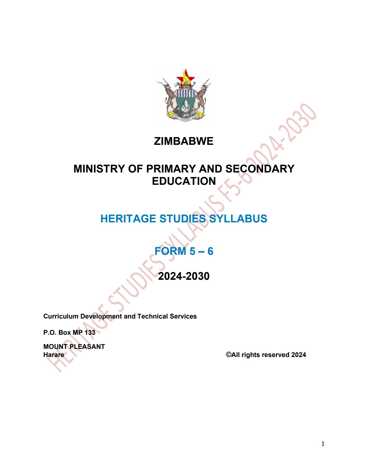 First page of Heritage Studies Syllabus