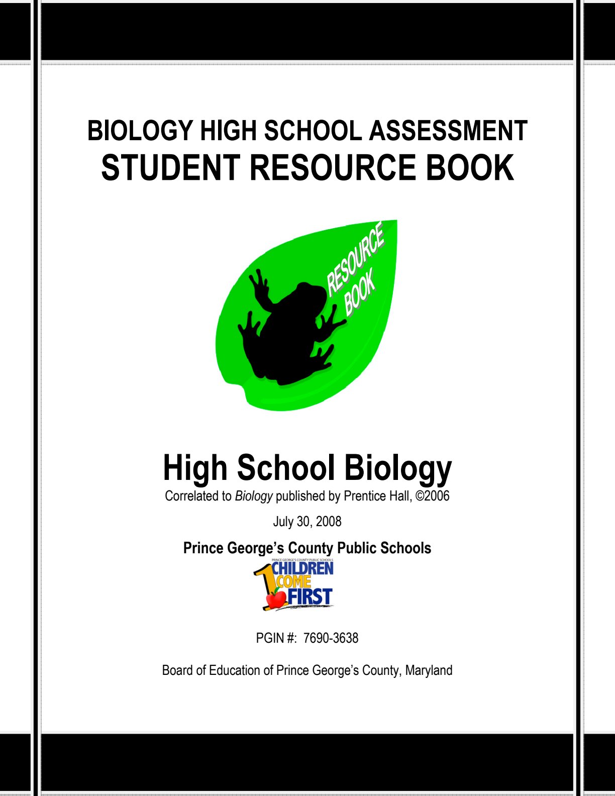 First page of High School Biology 2008 Study Guide
